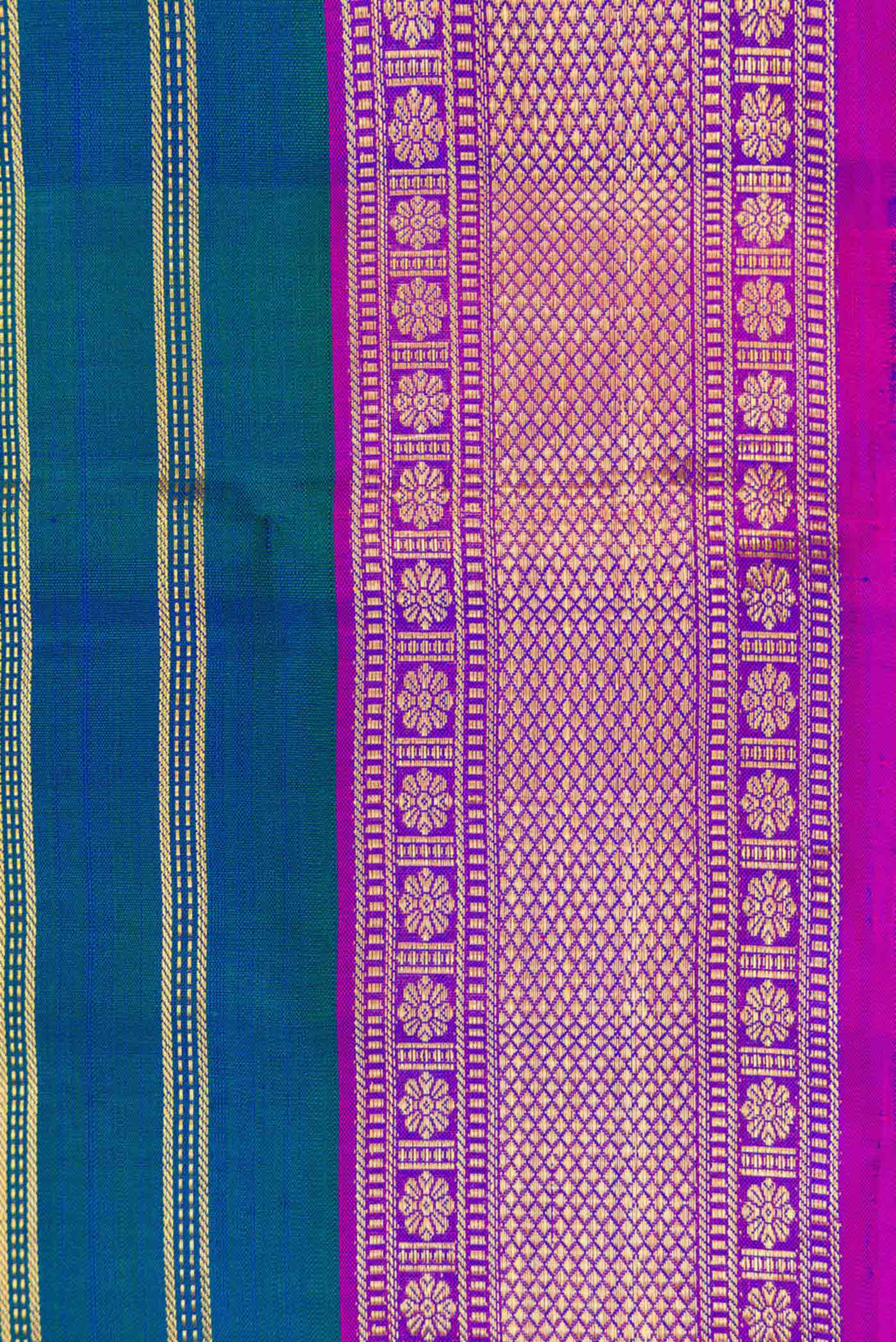 Peacock Blue Dual Tone Kanjivaram Silk Saree - Image 3