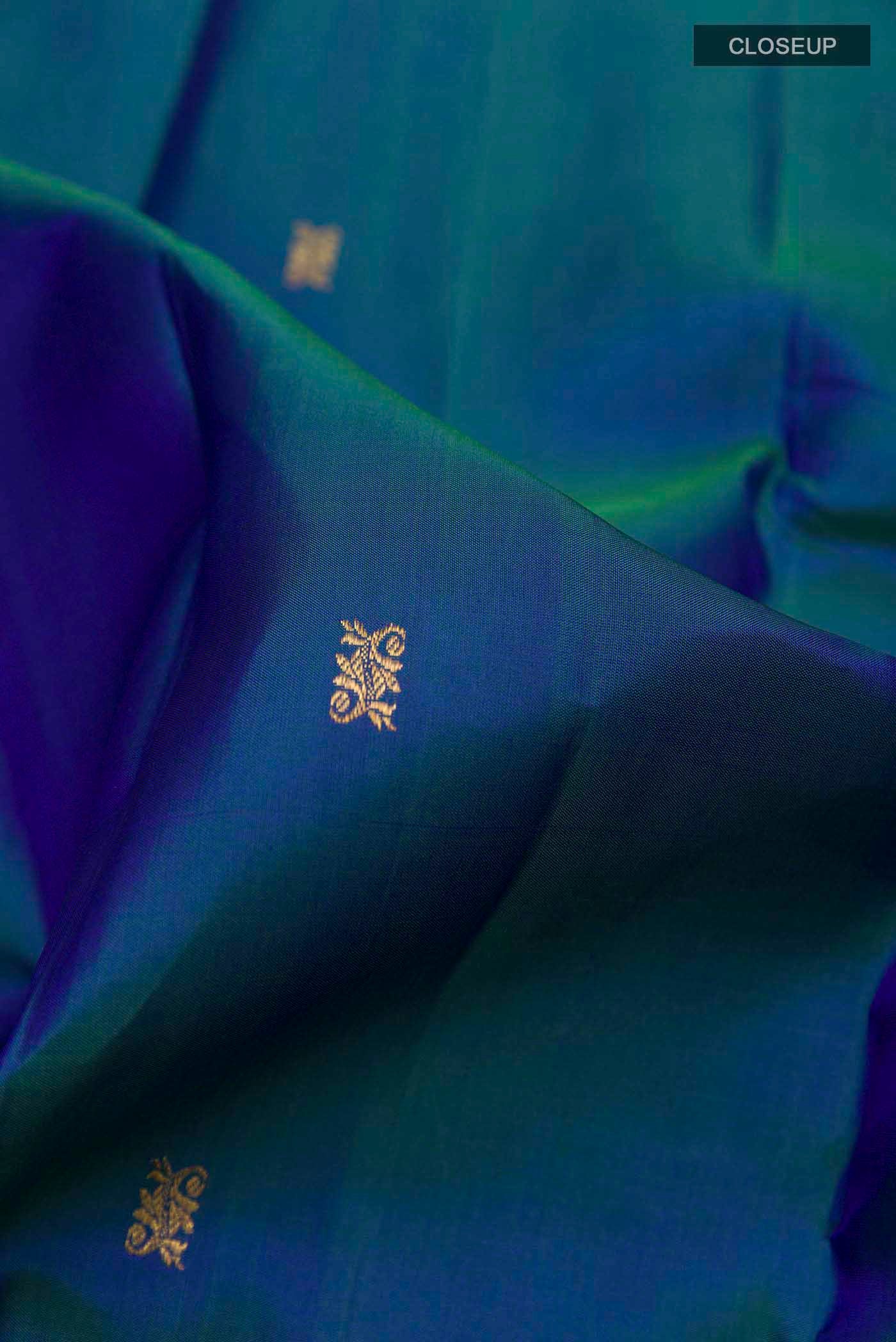 Peacock Blue Dual Tone Kanchipuram Silk Saree - Image 2