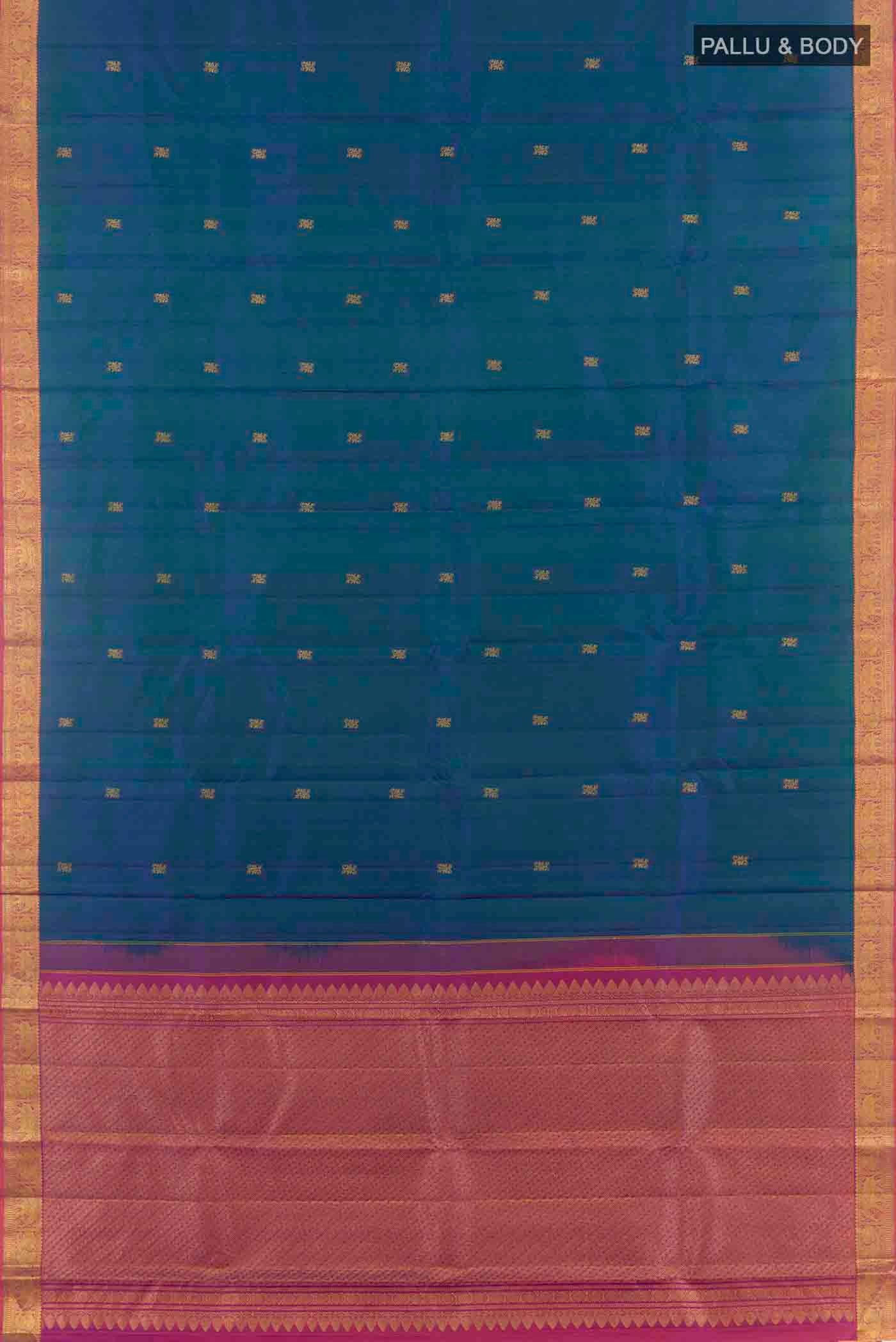 Peacock Blue Dual Tone Kanchipuram Silk Saree - Image 6