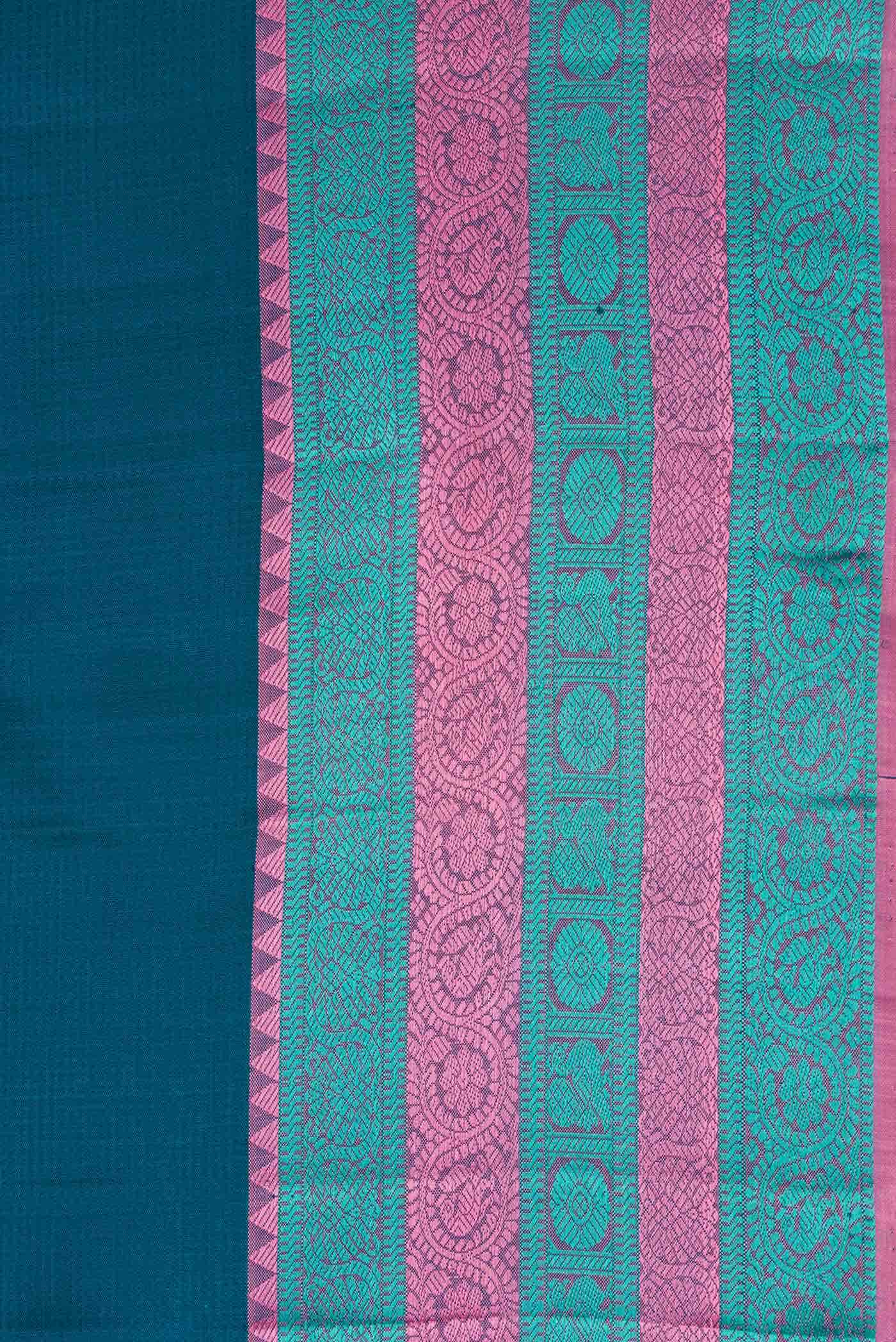 Peacock Blue Dual Tone Kanchipuram Silk Saree - Image 11