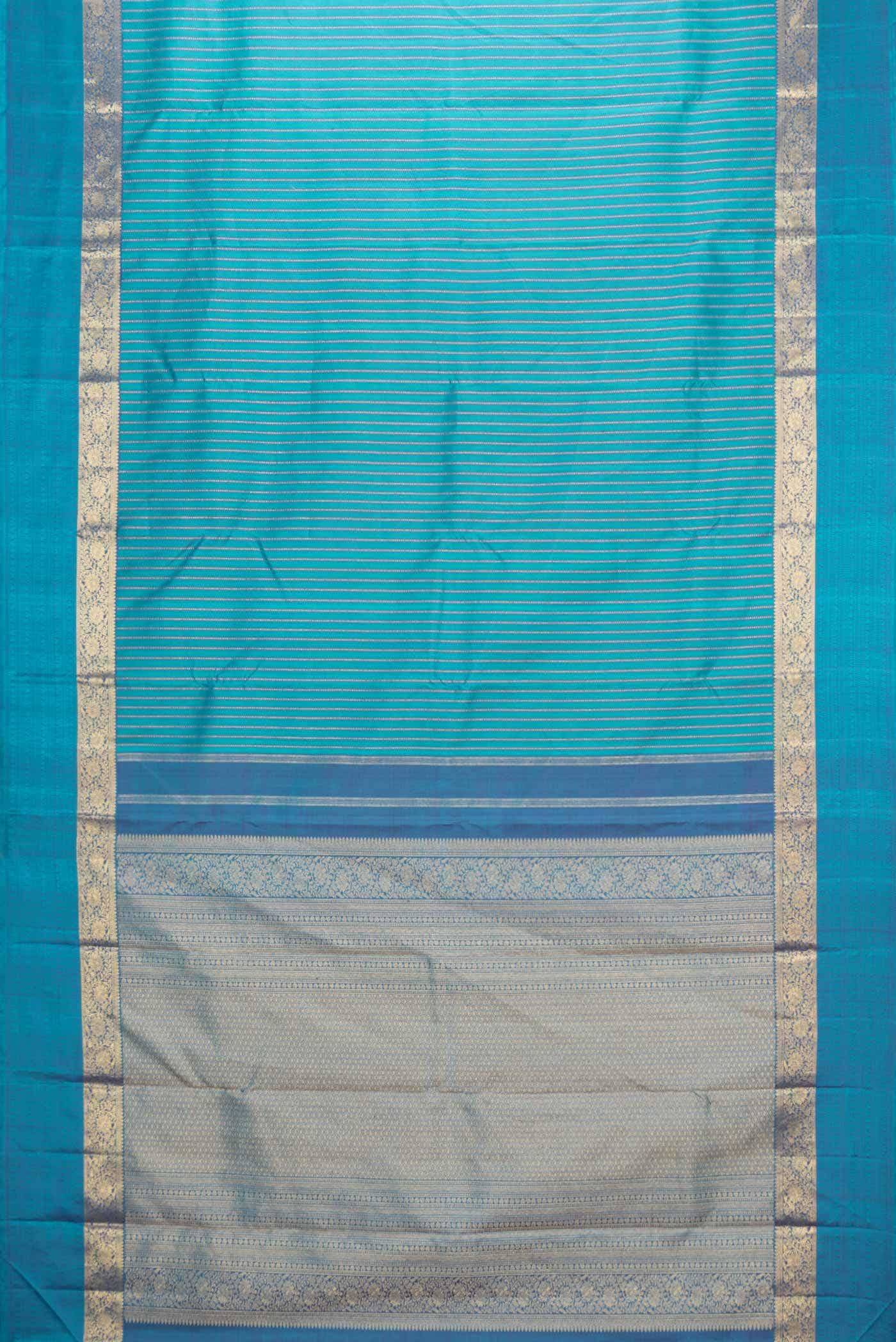 Pure Silk Pure Zari Peacock Blue Dual Tone Kanchipuram Saree - Image 4