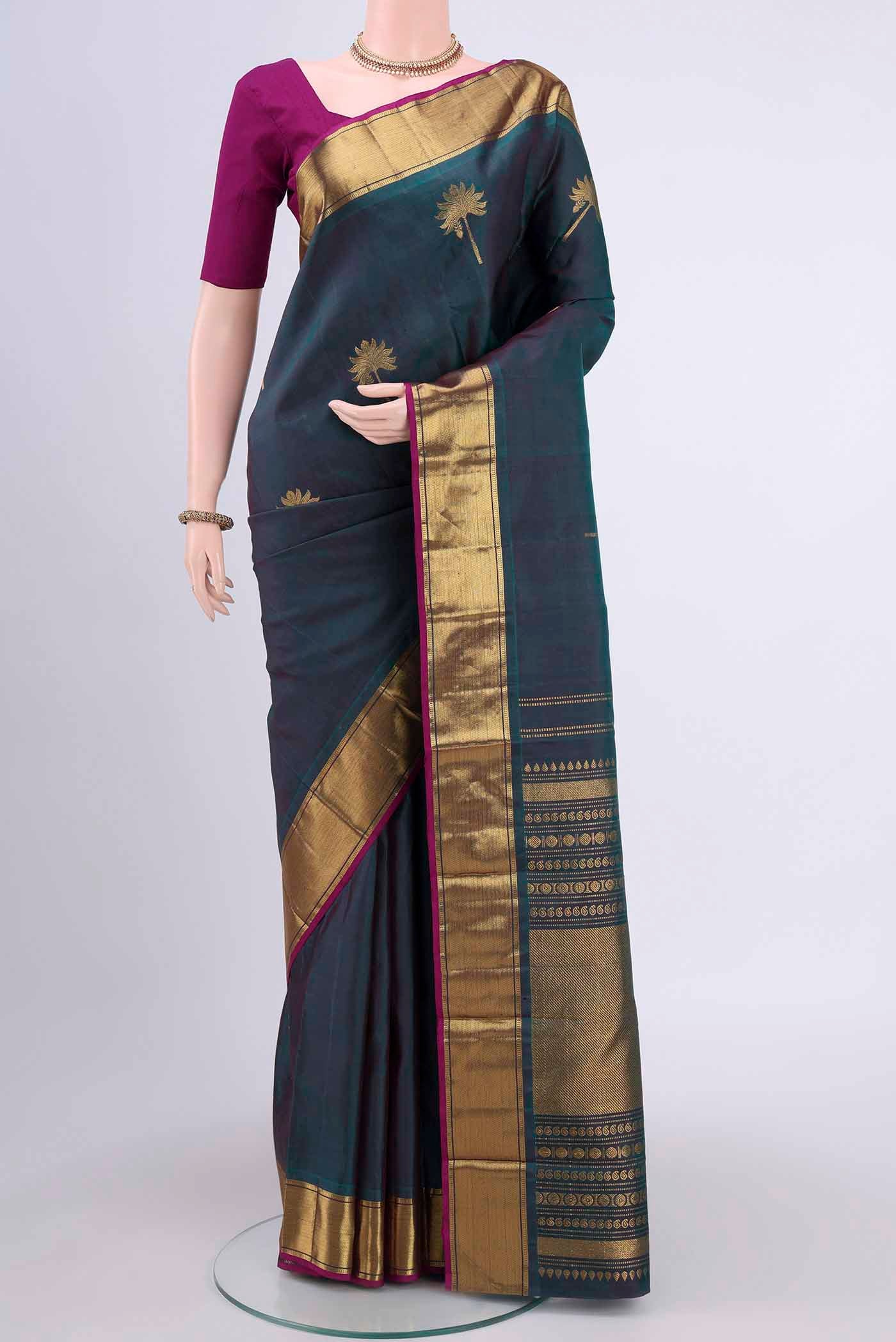 Peacock Blue Dual Tone Kanjivaram Saree