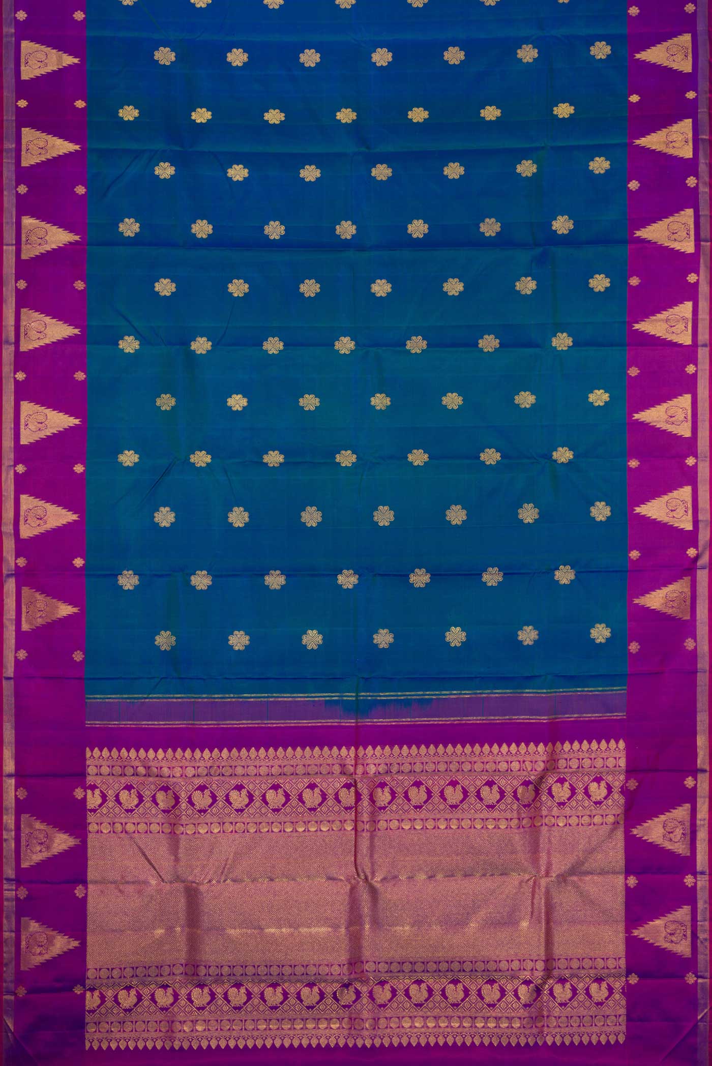 Peacock Blue Dual Tone Kanjivaram Silk Saree - Image 6