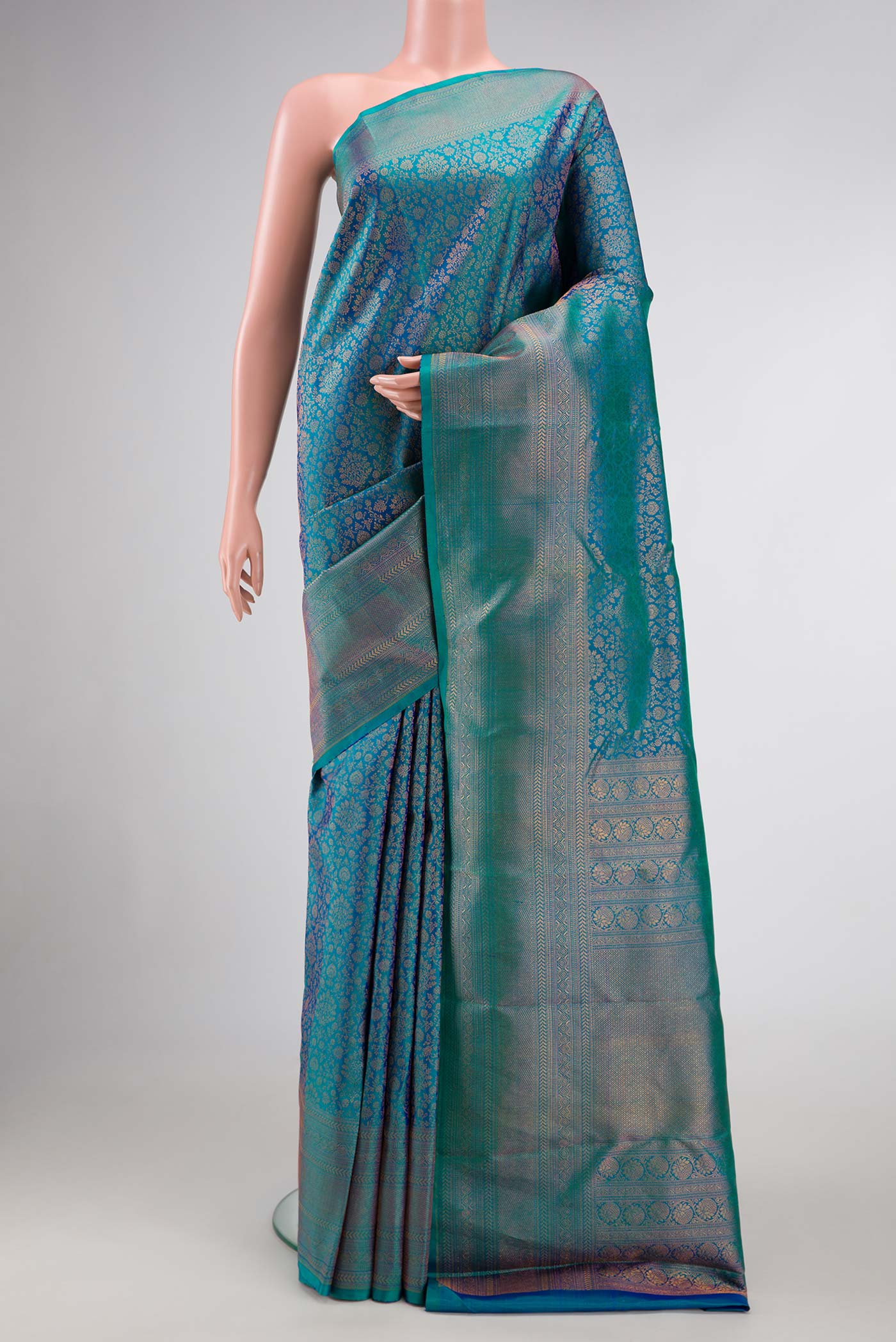 Peacock Blue Dual Tone Kanjivaram Silk Saree