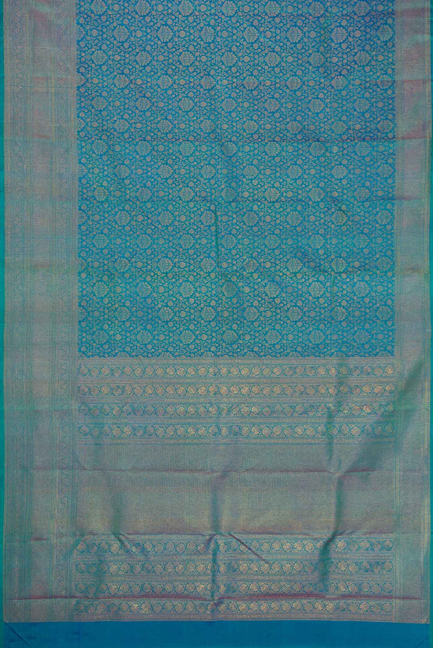 Peacock Blue Dual Tone Kanjivaram Silk Saree - Image 6
