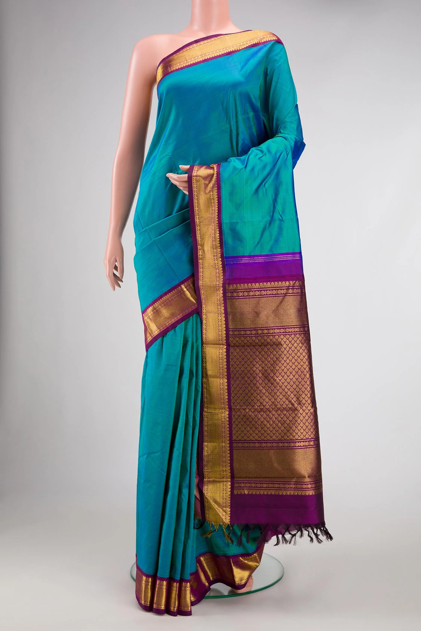 Peacock Blue Kanjivaram Silk Saree