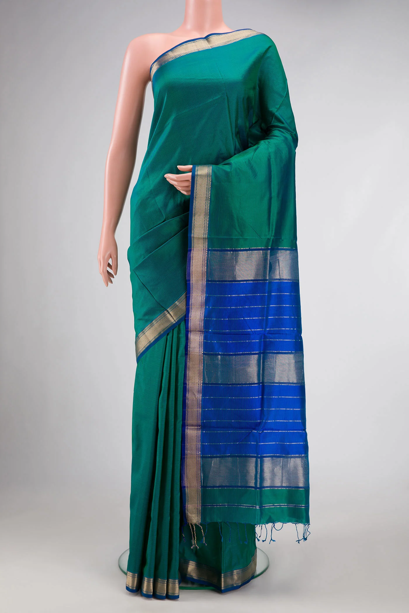 Green with Blue Color Maheshwari Silk Saree