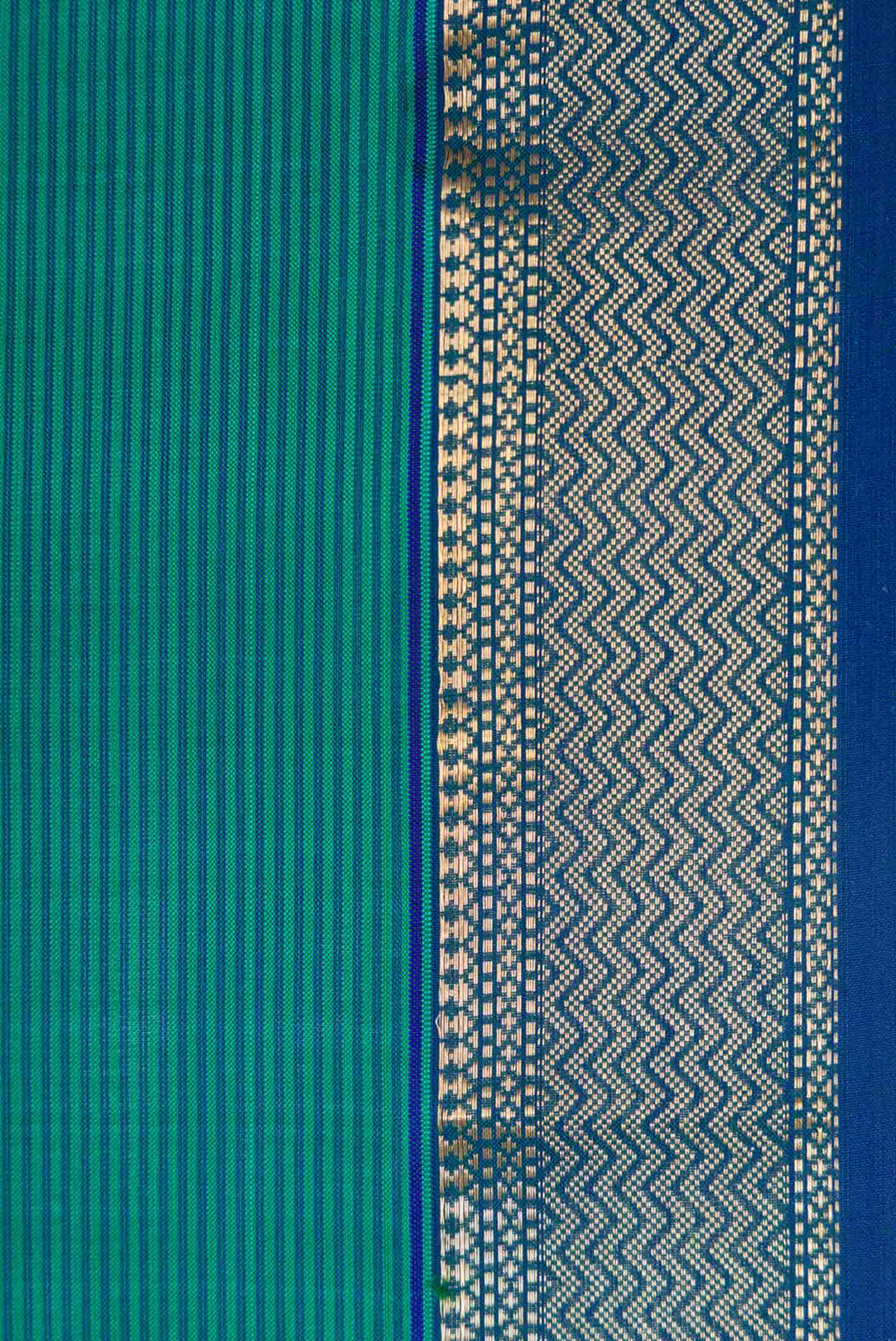 Green with Blue Color Maheshwari Silk Saree - Image 3