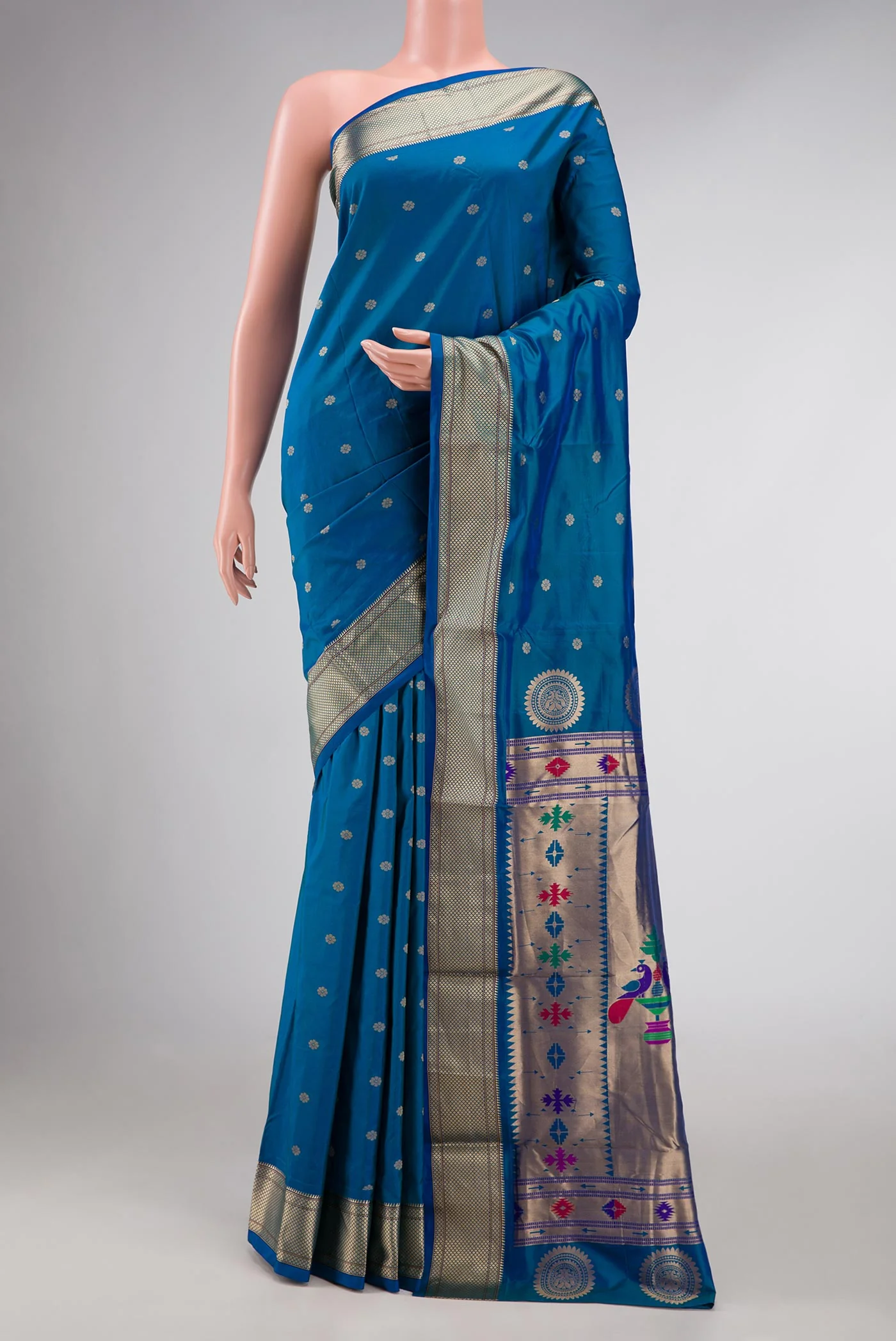 Peacock Blue Dual Tone Paithani Silk Saree