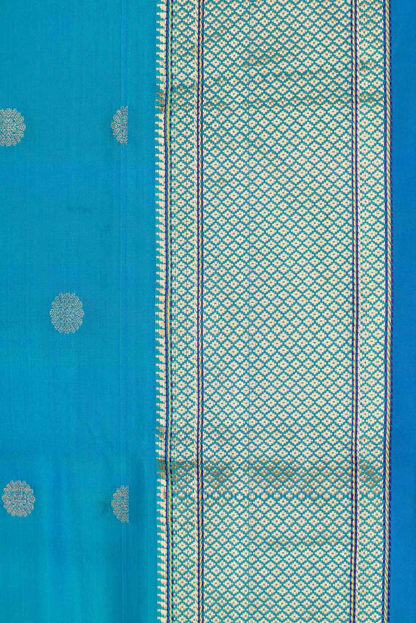 Peacock Blue Dual Tone Paithani Silk Saree - Image 3