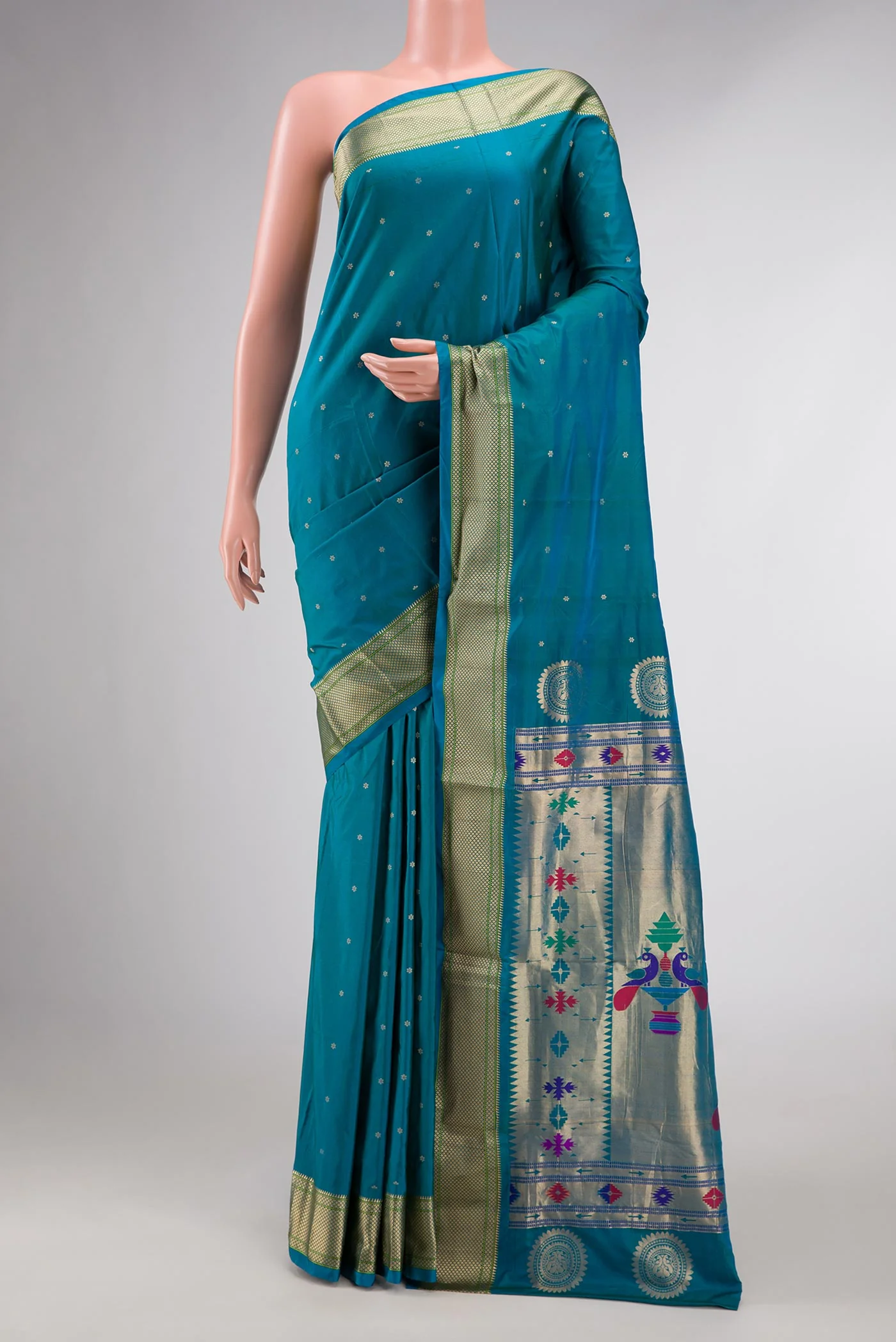 Peacock Blue Dual Tone Paithani Silk Saree