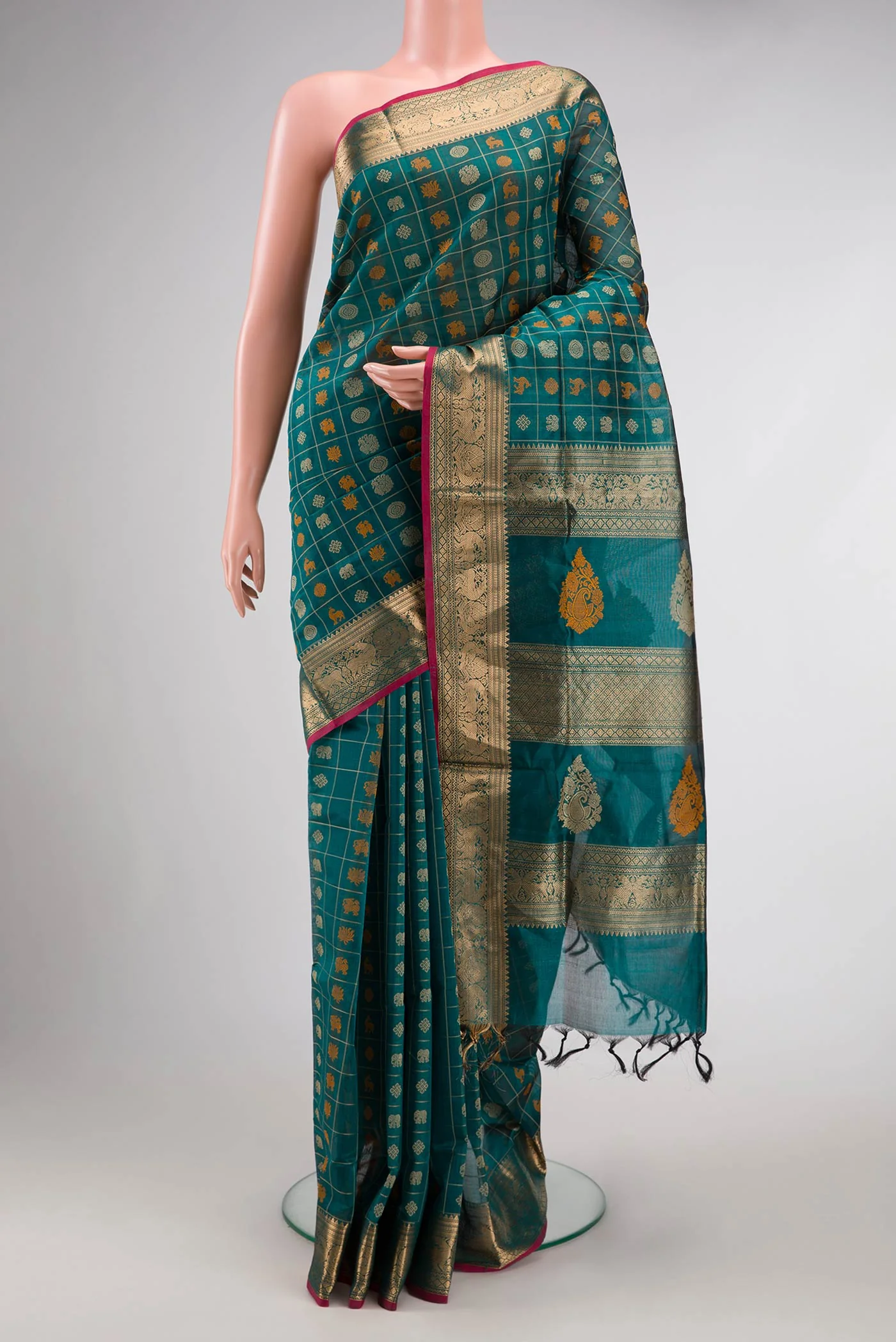 Peacock Blue Silk Cotton Saree