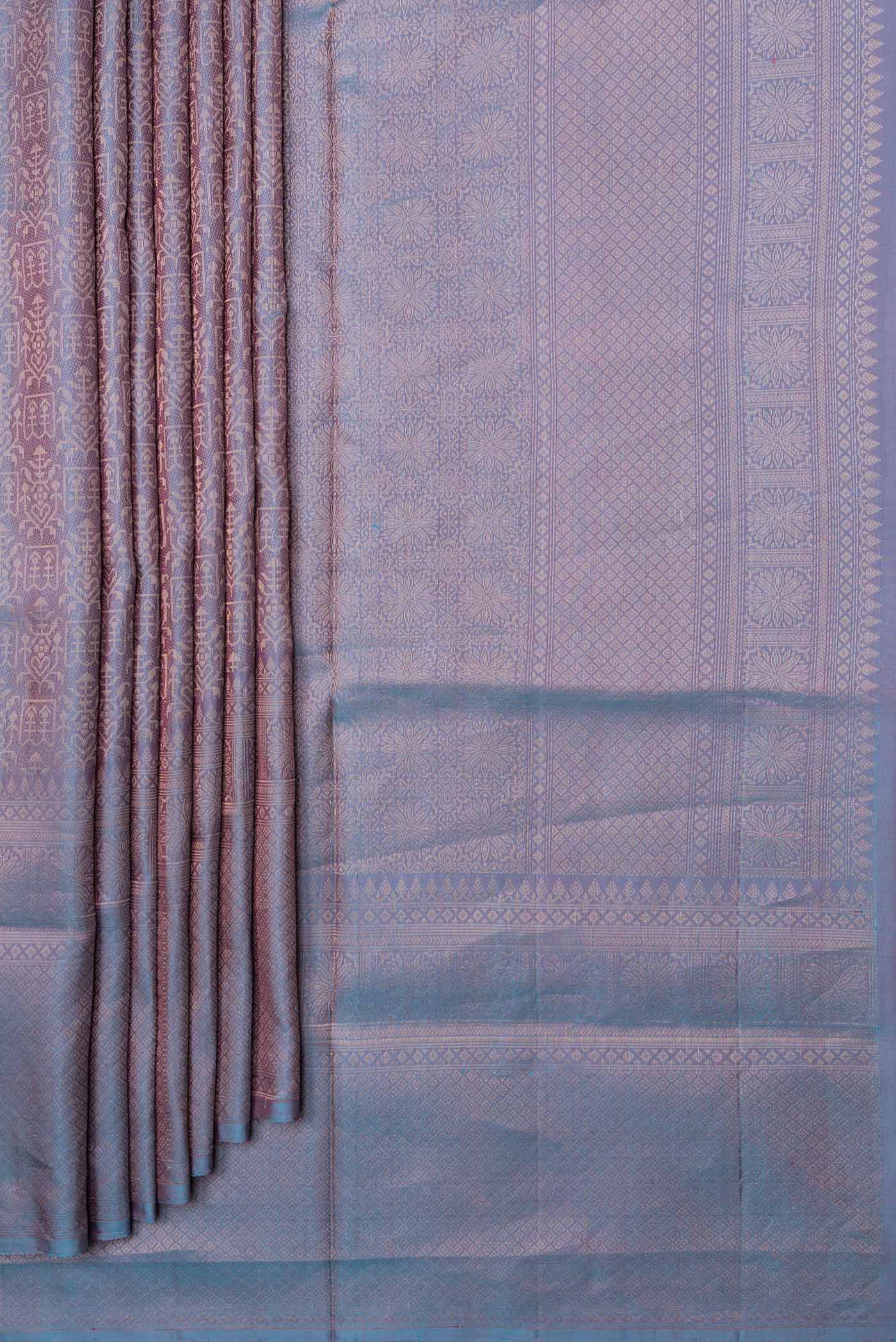 Lavender with BLue Color Soft Silk Saree - Image 4