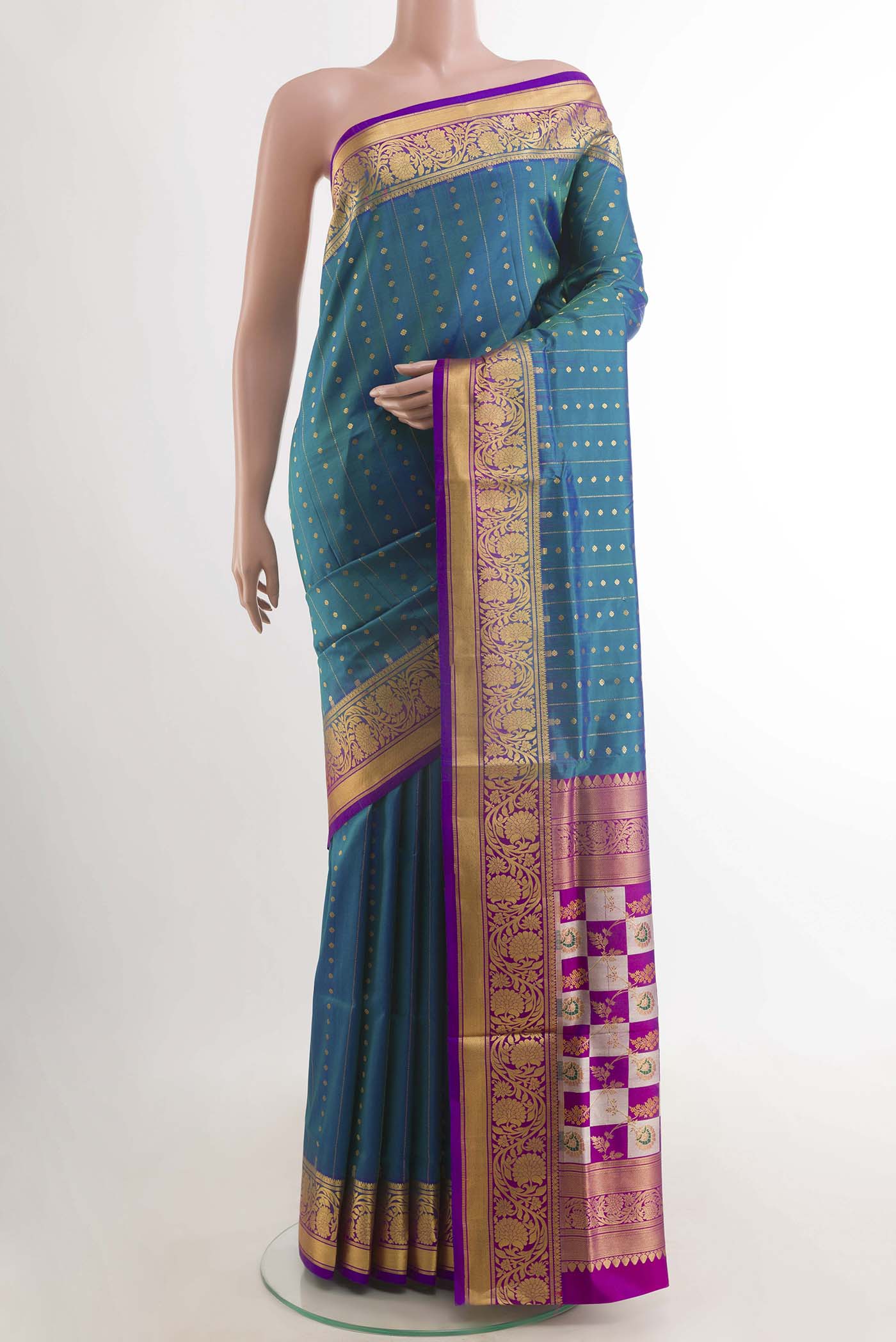 Peacock Blue Dual Tone Soft Silk Saree