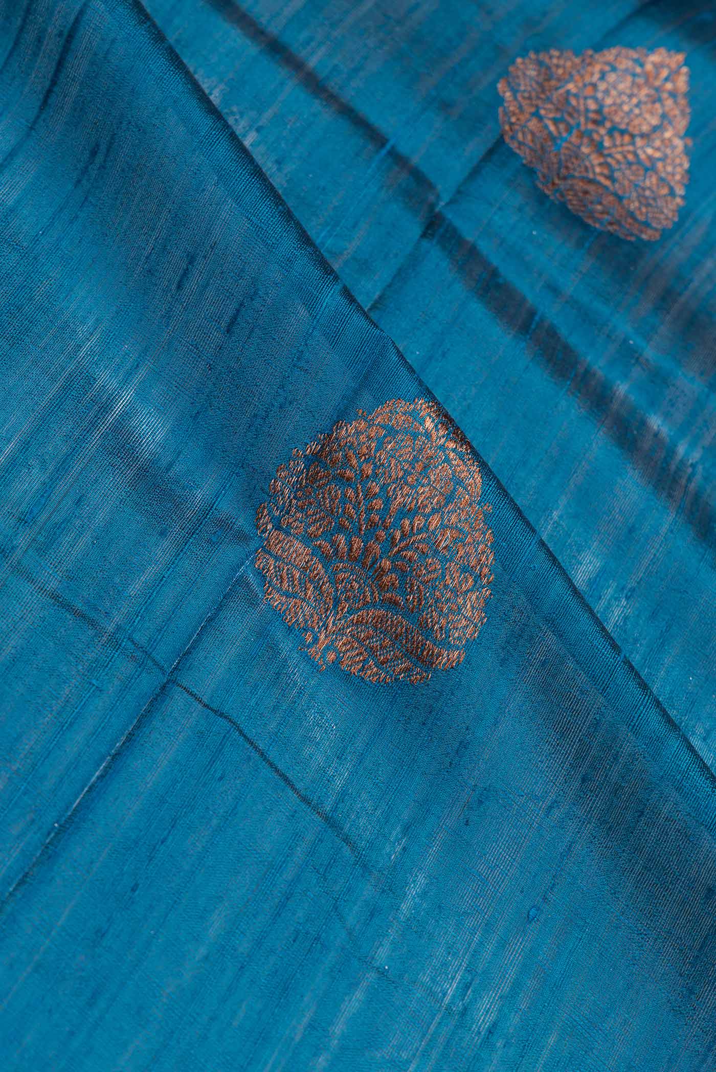 Peacock Blue Banarasi Tussar Silk Saree - Image 2