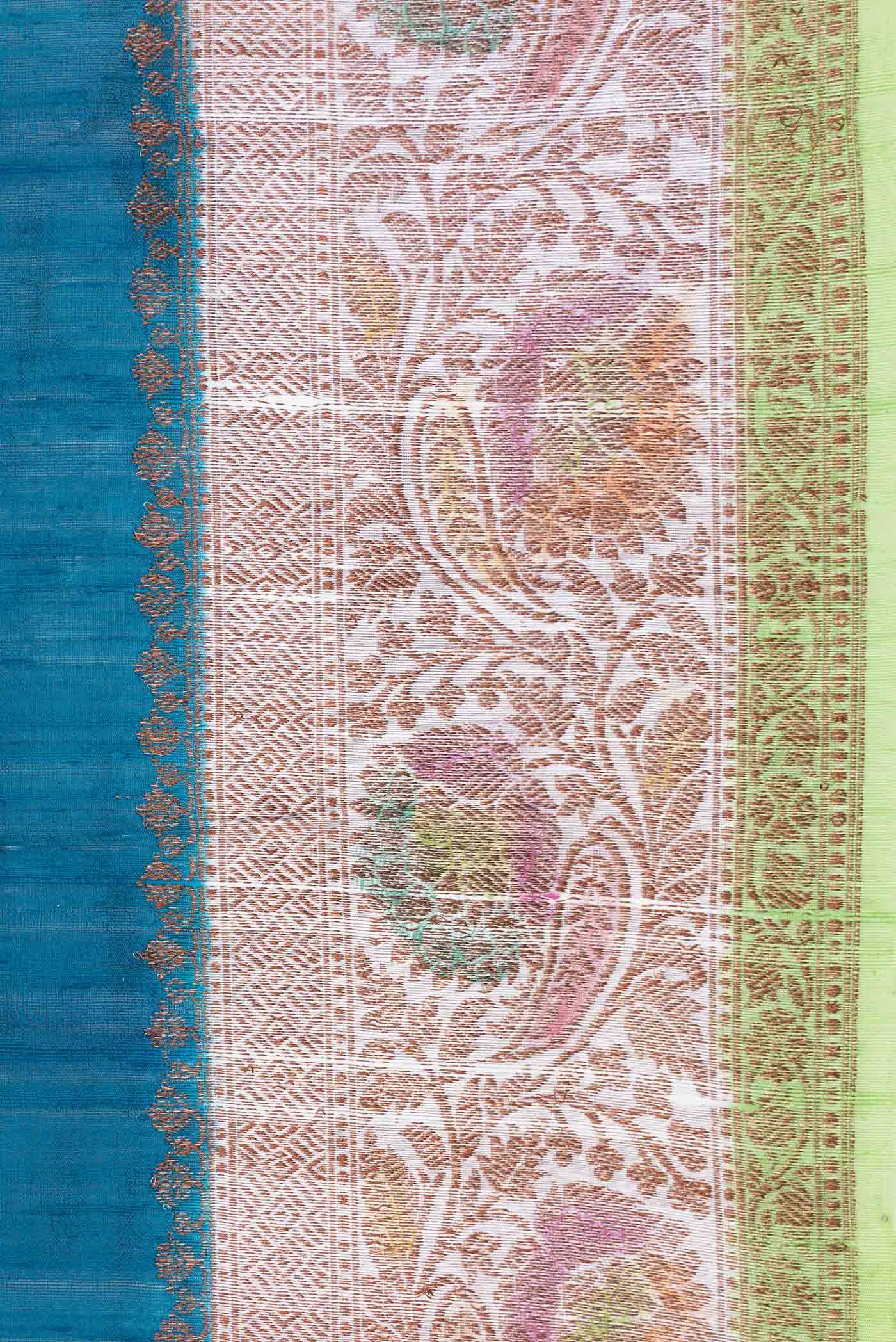 Peacock Blue Banarasi Tussar Silk Saree - Image 3