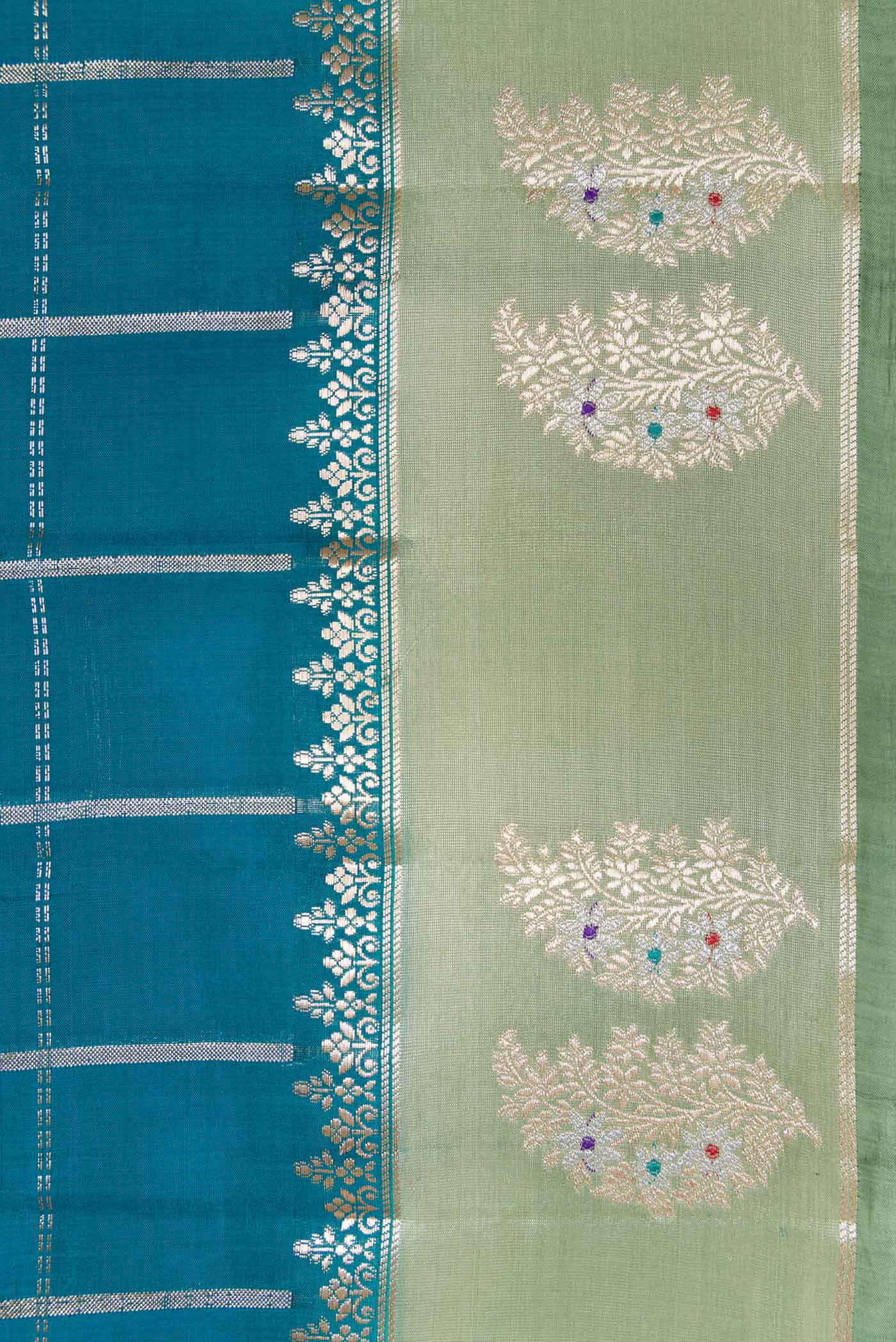 Peacock Blue Banarasi Raw Silk Saree - Image 3