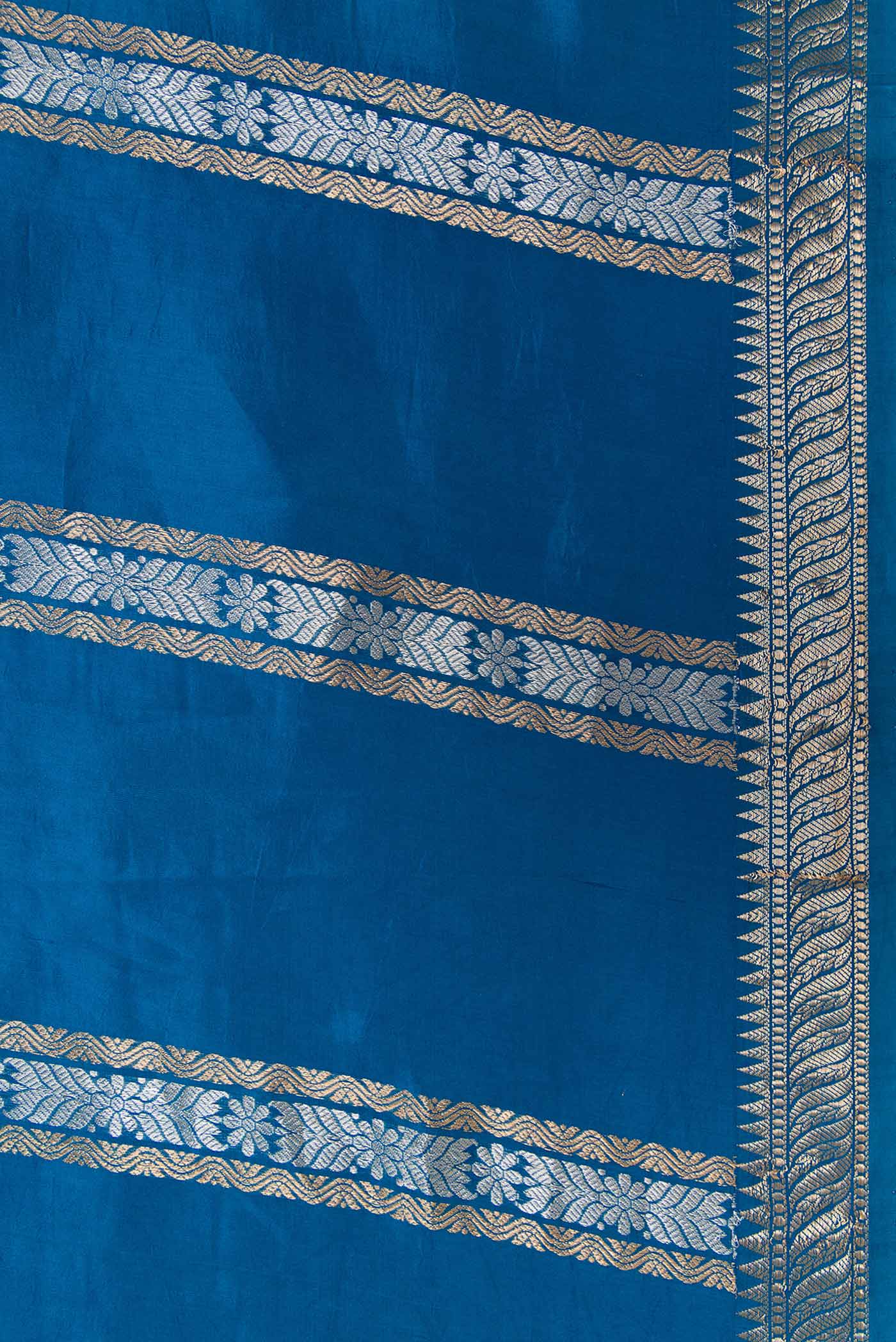 Peacock Blue Banarasi Katan Silk Saree - Image 3