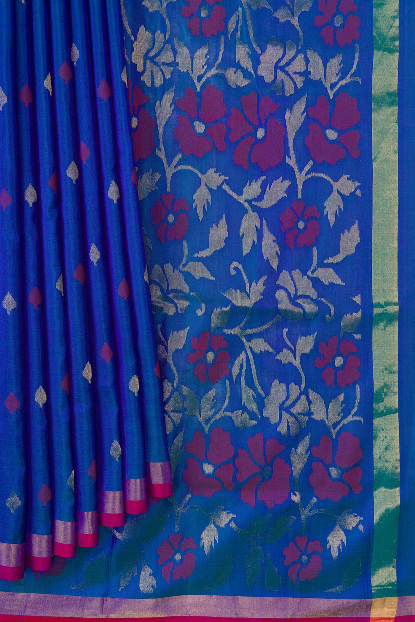Peacock Blue Dual Tone Uppada Silk Saree - Image 5