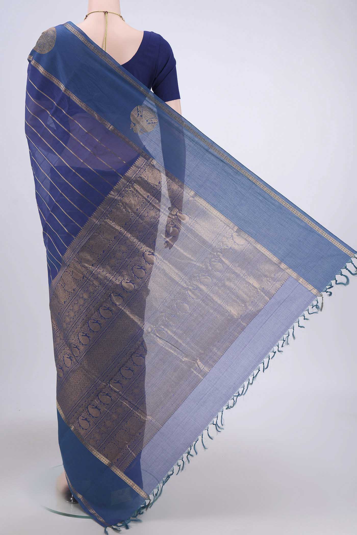 Royal Blue Kanchi Cotton Saree - Image 3