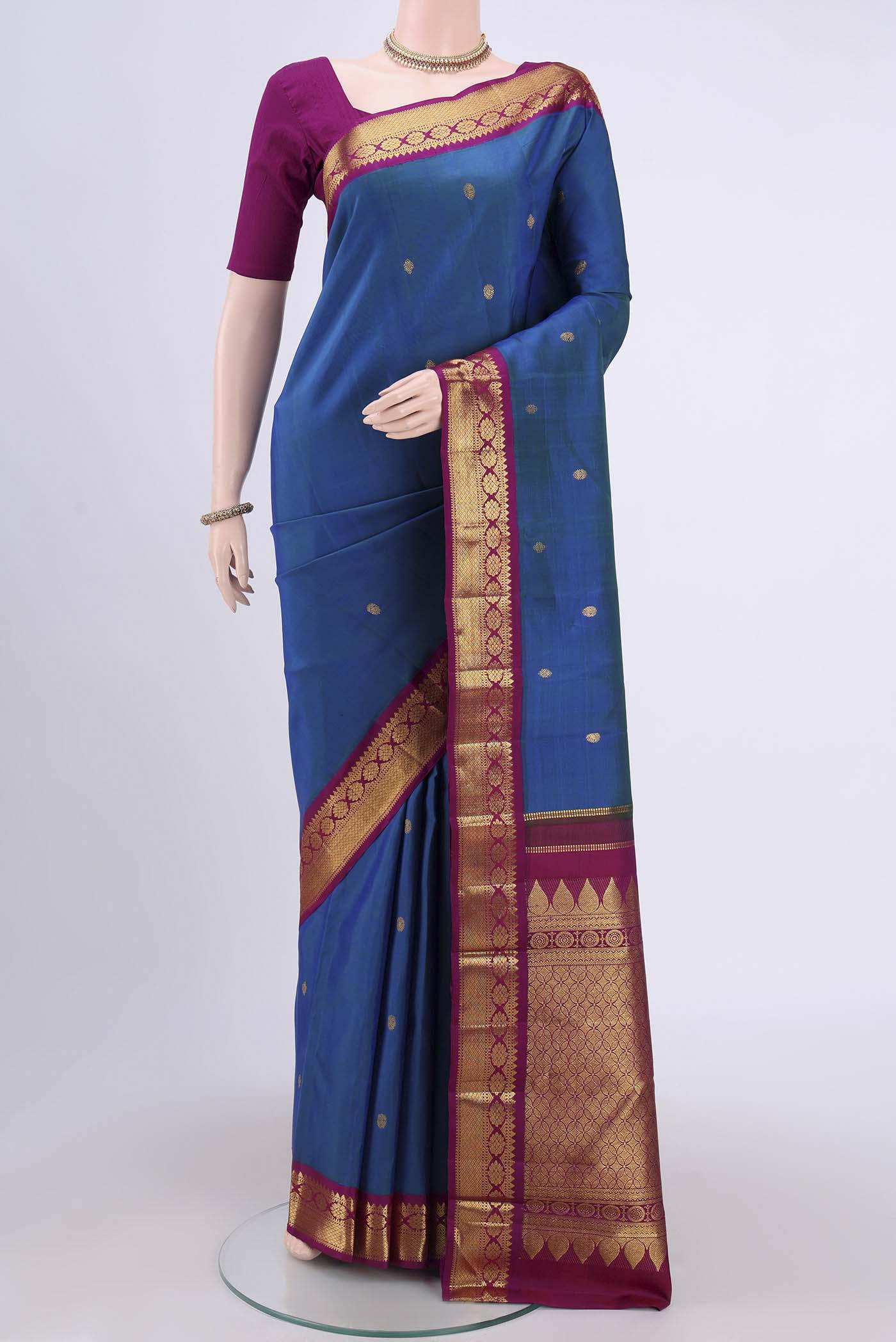 Pure Silk Pure Zari Blue Kanchipuram Saree