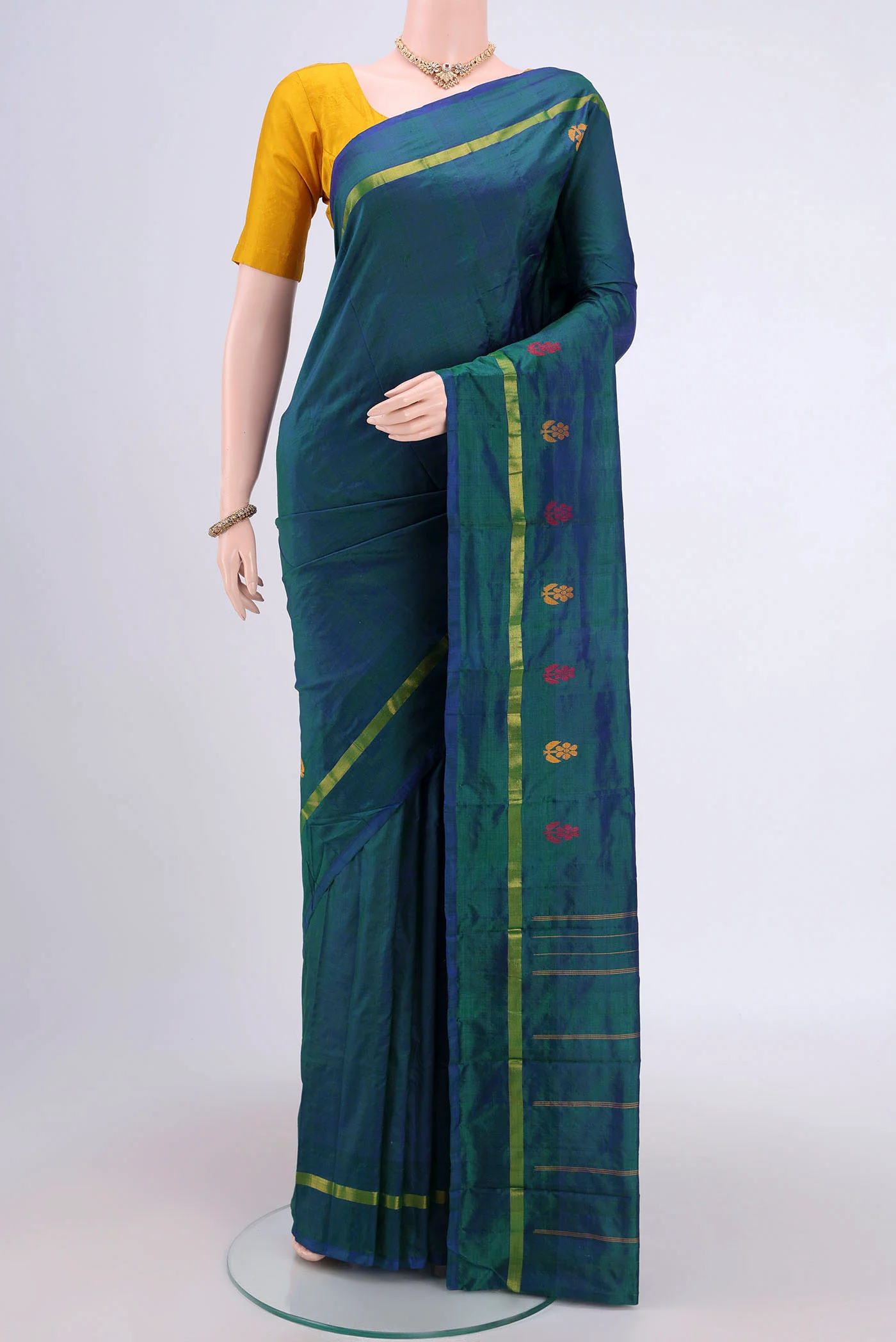 Peacock Blue Kanchipuram Saree