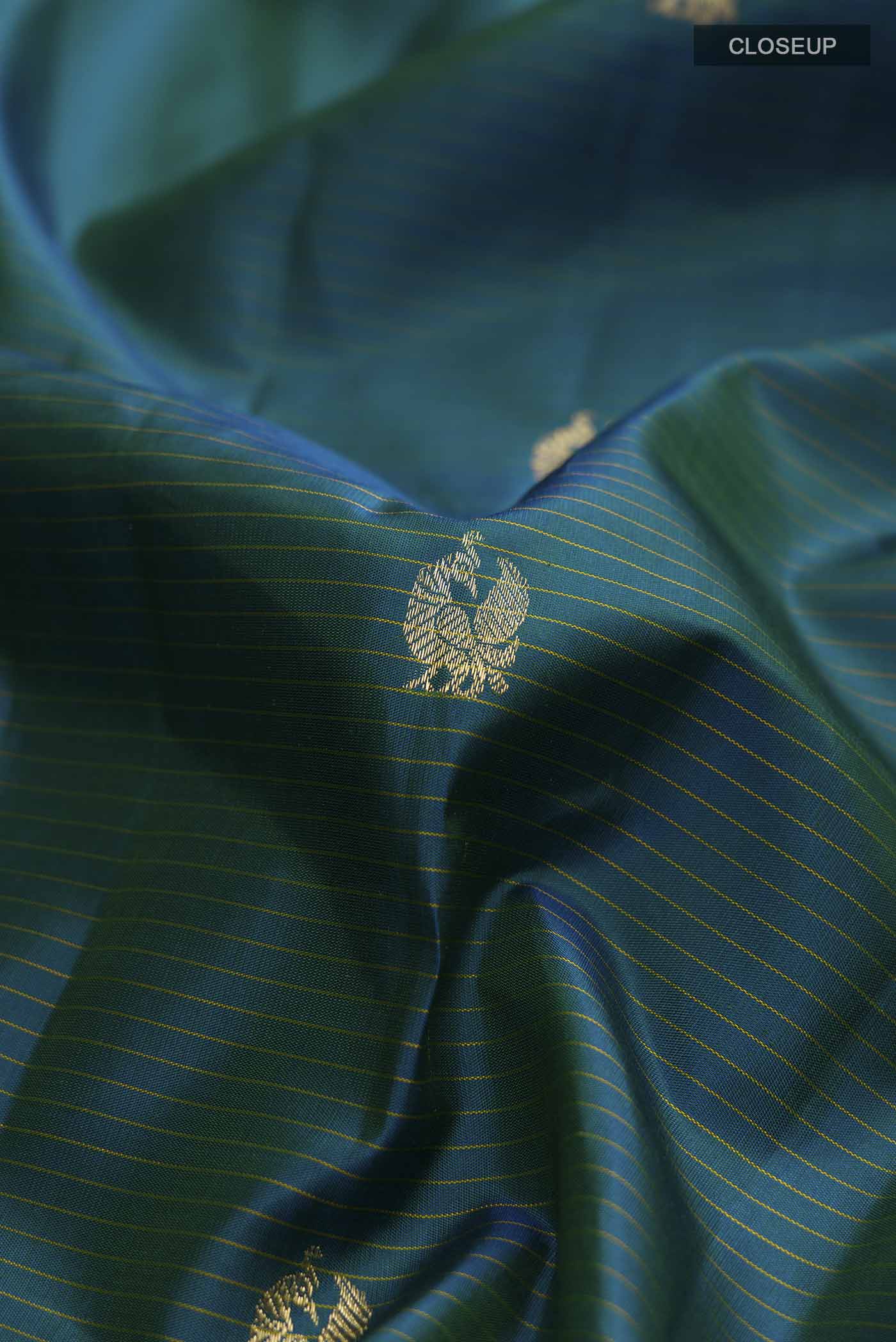 Peacock Blue Kanjivaram Silk Saree - Image 2