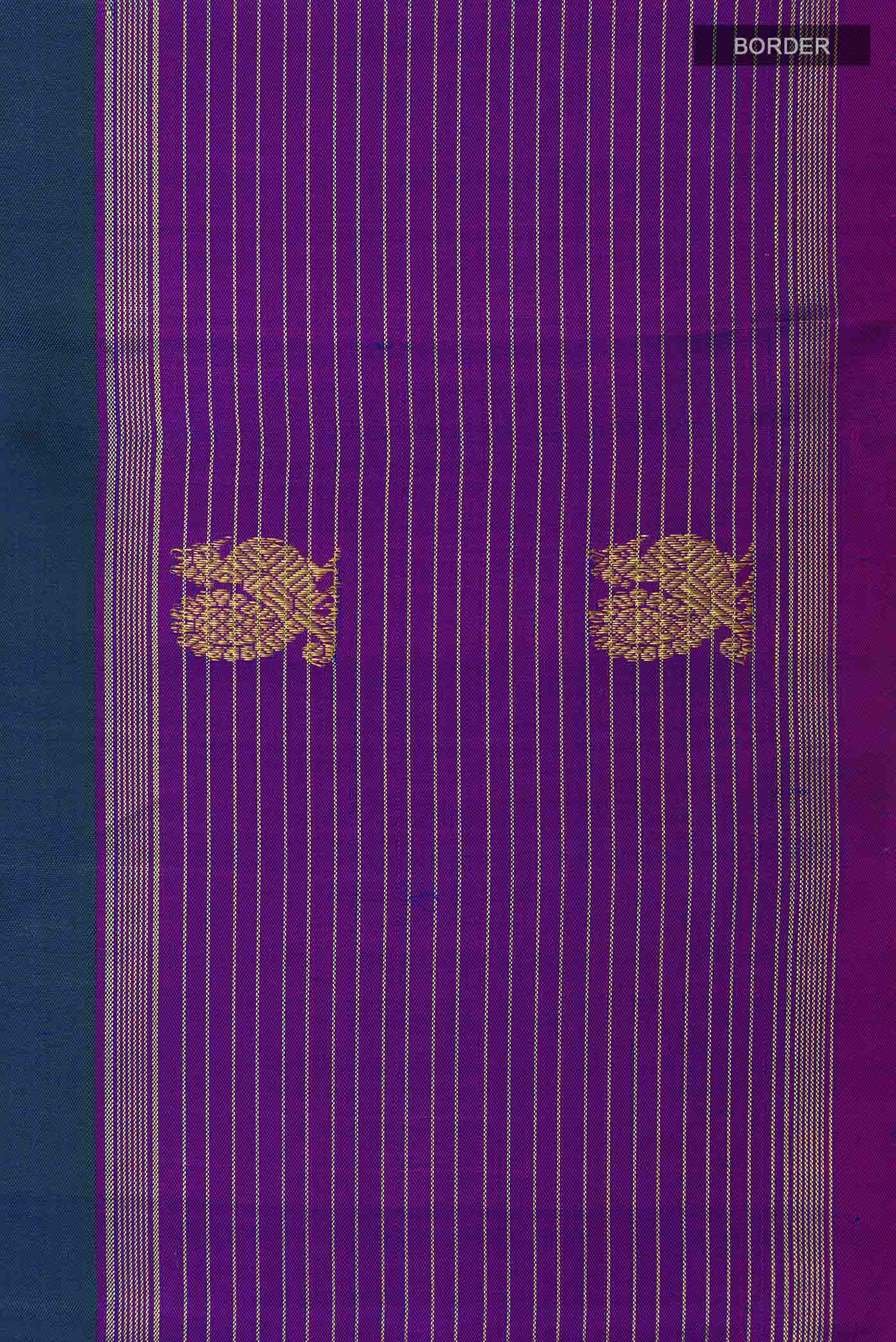 Peacock Blue Kanjivaram Silk Saree - Image 3