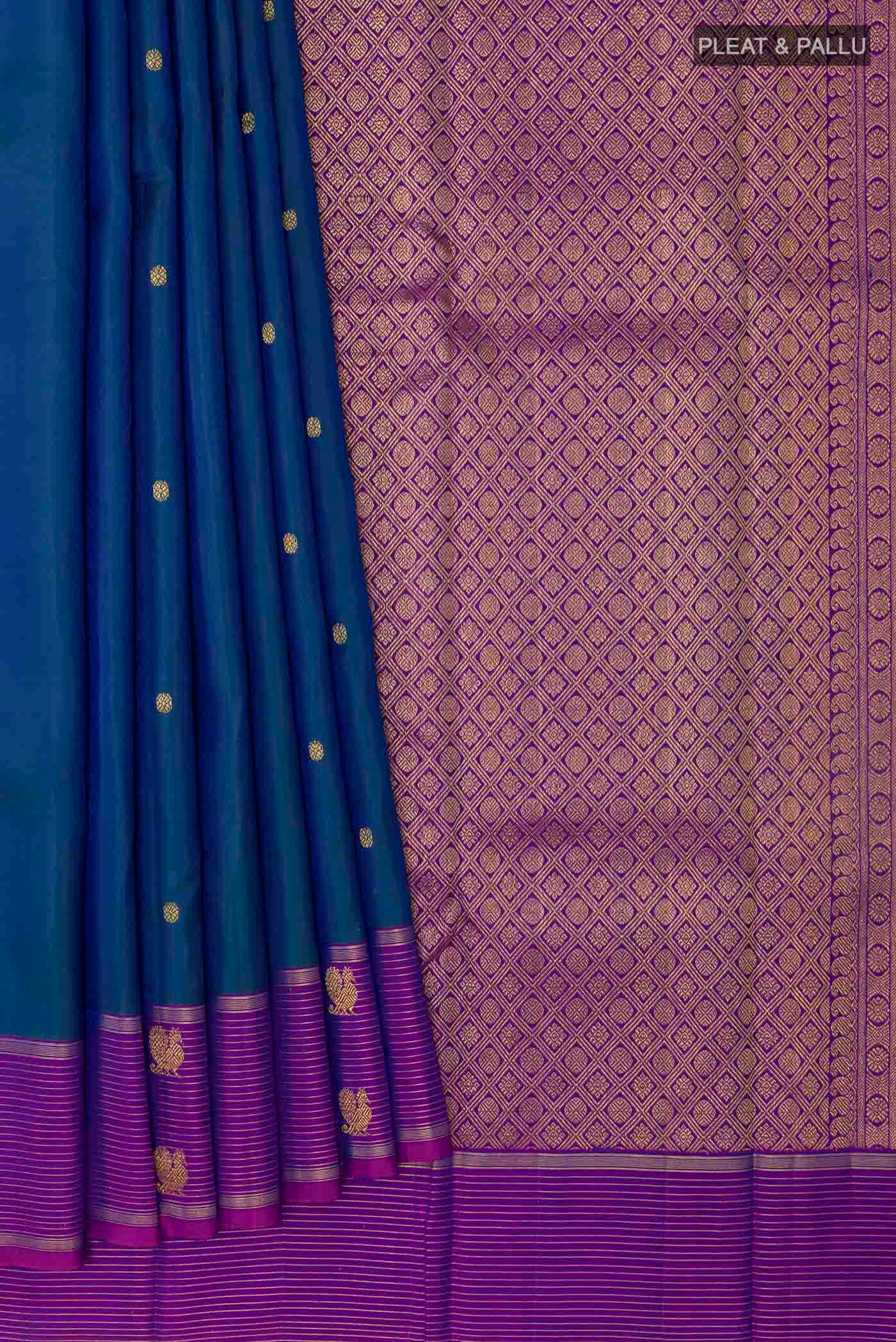 Peacock Blue Kanjivaram Silk Saree - Image 4