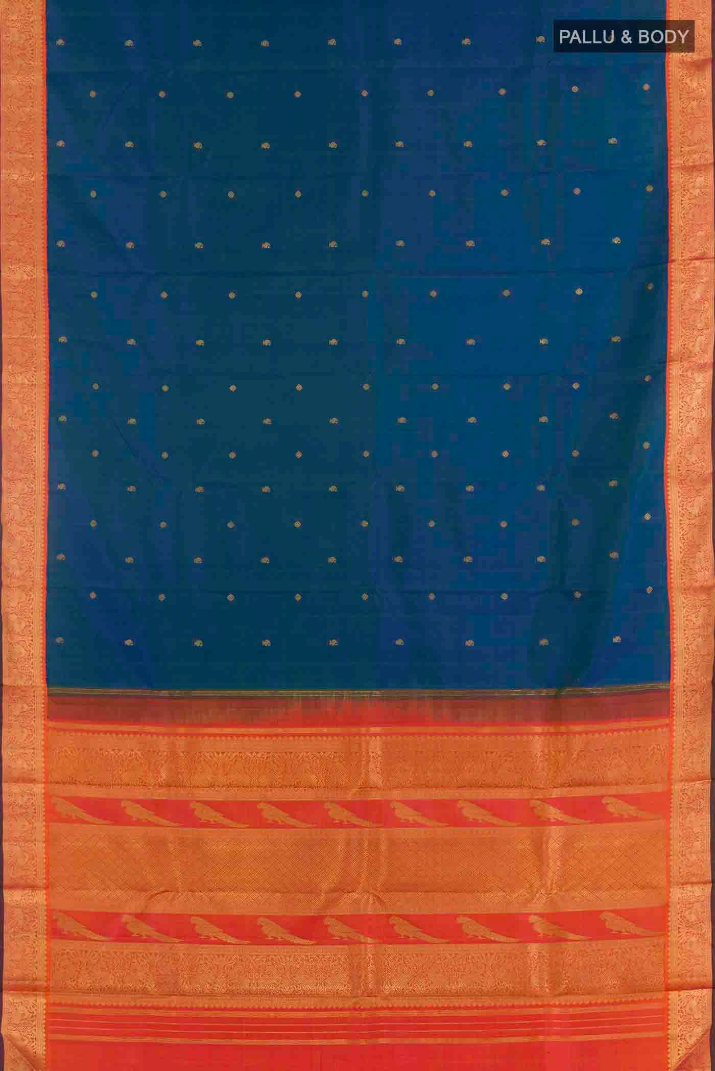 Peacock Blue Kanjivaram Silk Saree - Image 5