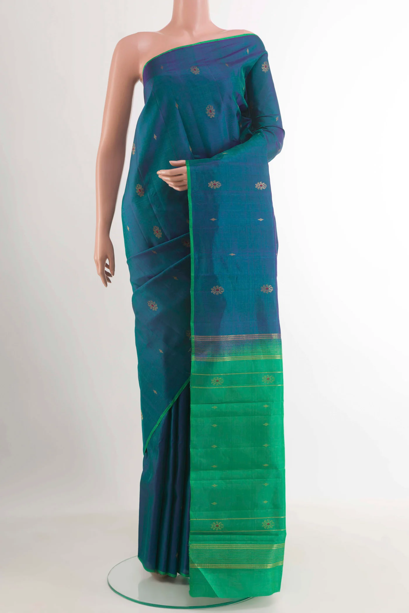 Peacock Blue Kanchipuram Silk Saree