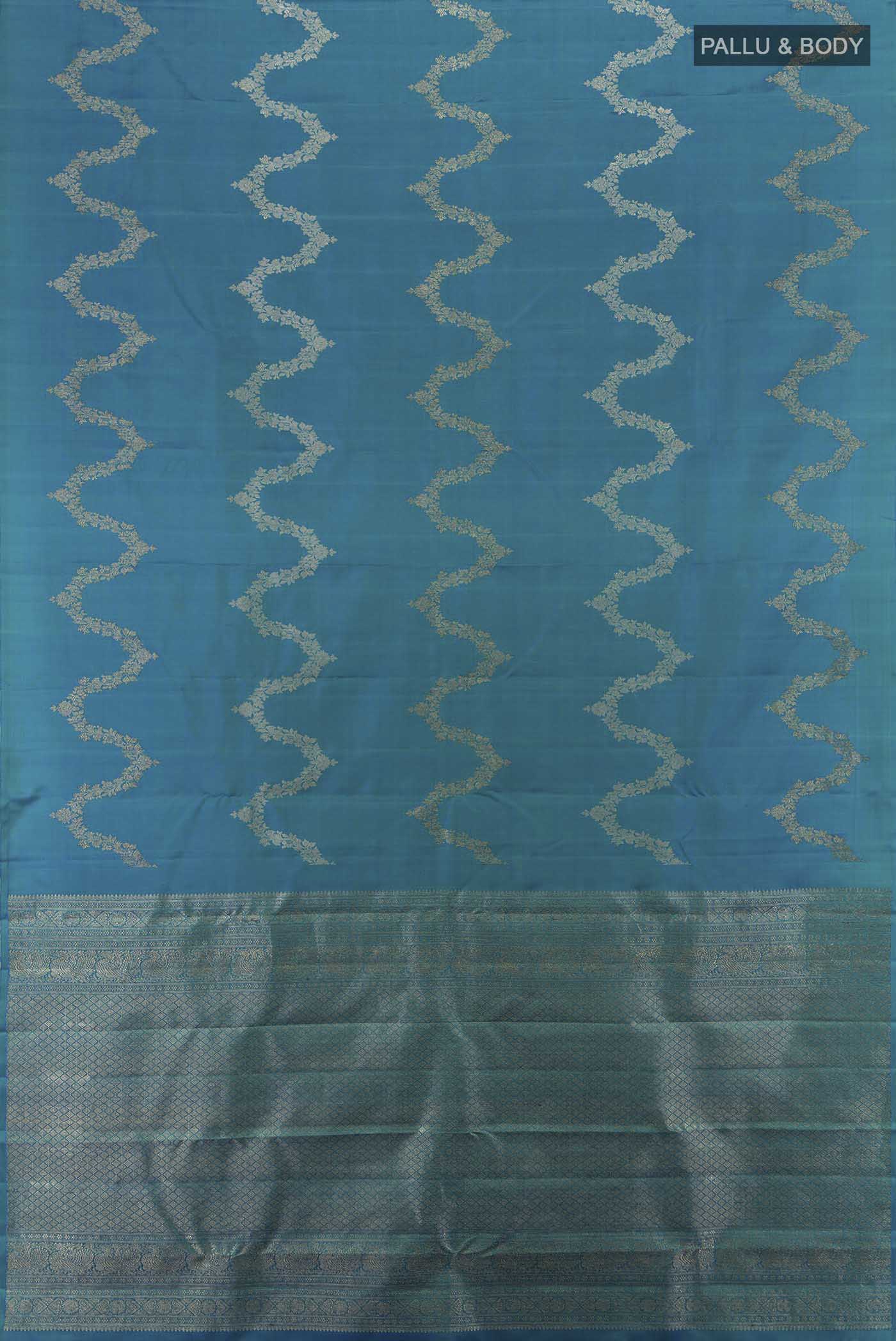 Peacock Blue Dual Tone Kanchipuram Silk Saree - Image 5