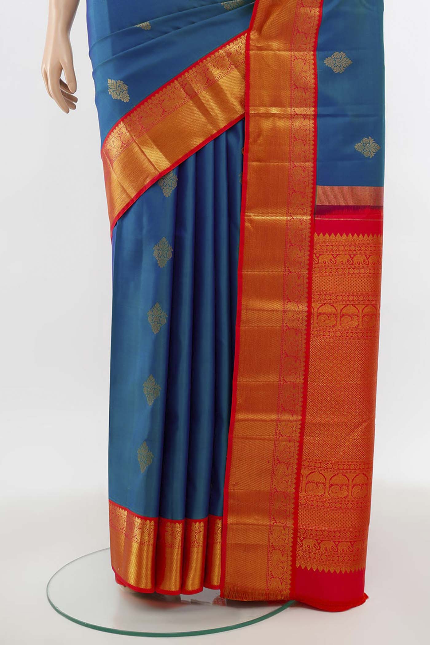 Peacock Blue Kanchipuram Silk Saree - Image 3