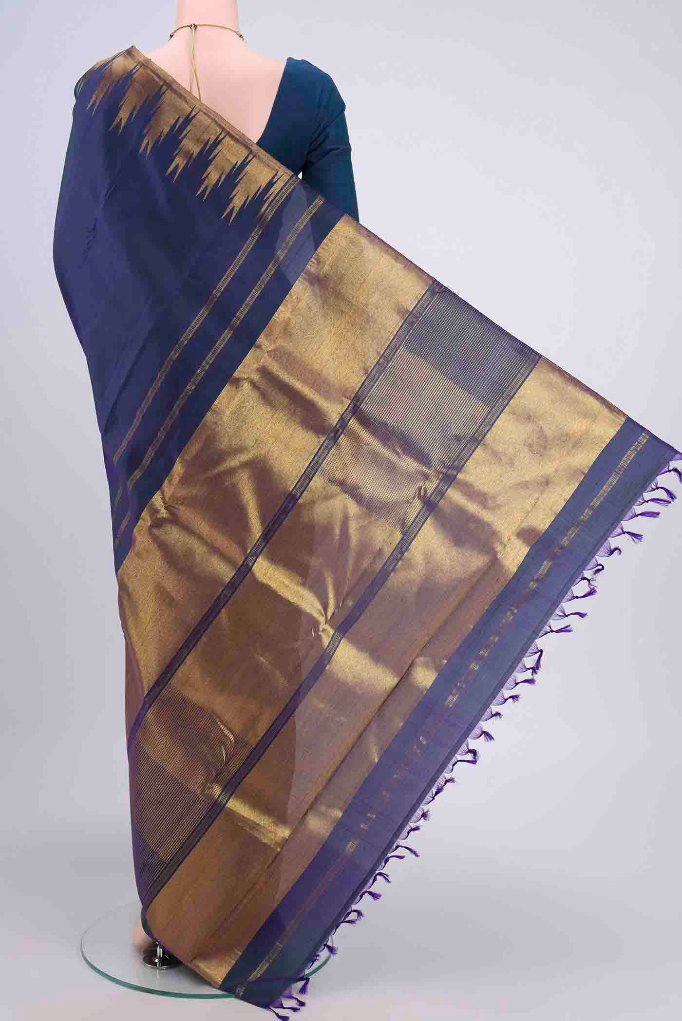 Blue with Green Color Kanjivaram Silk Saree - Image 3