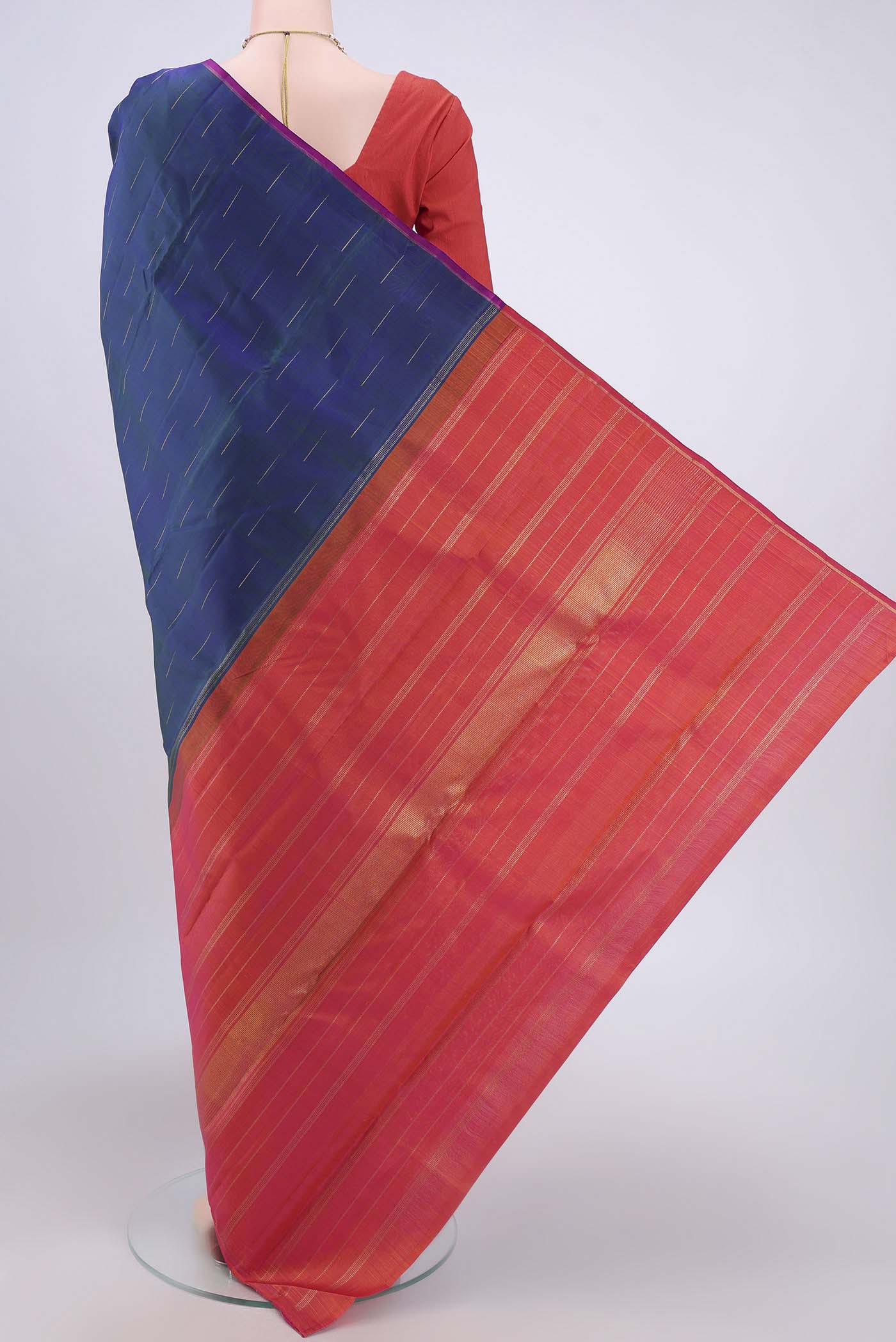 Pure Silk Pure Zari Peacock Blue Kanjivaram Saree - Image 3