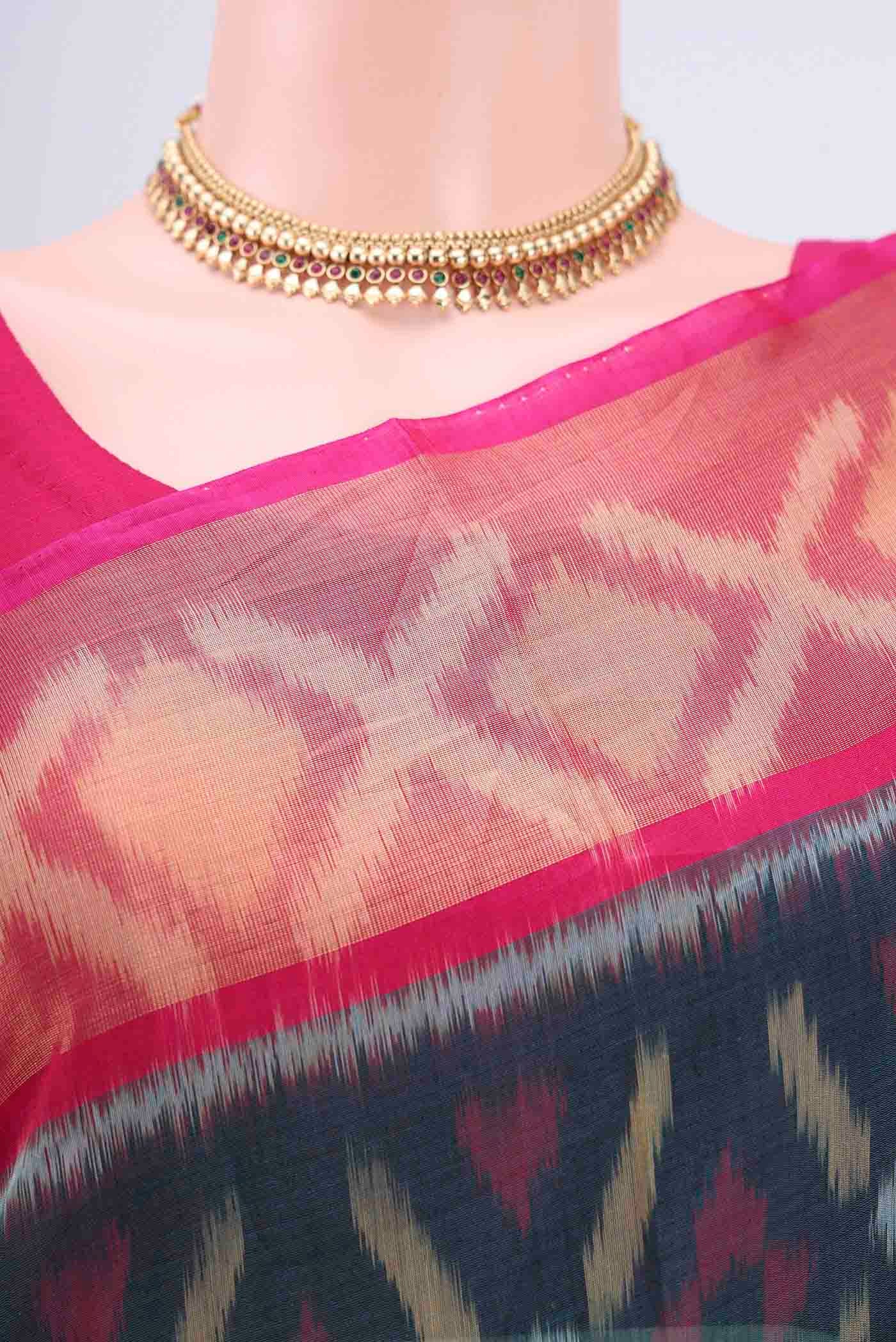 Peacock Blue Kora Cotton Saree - Image 2