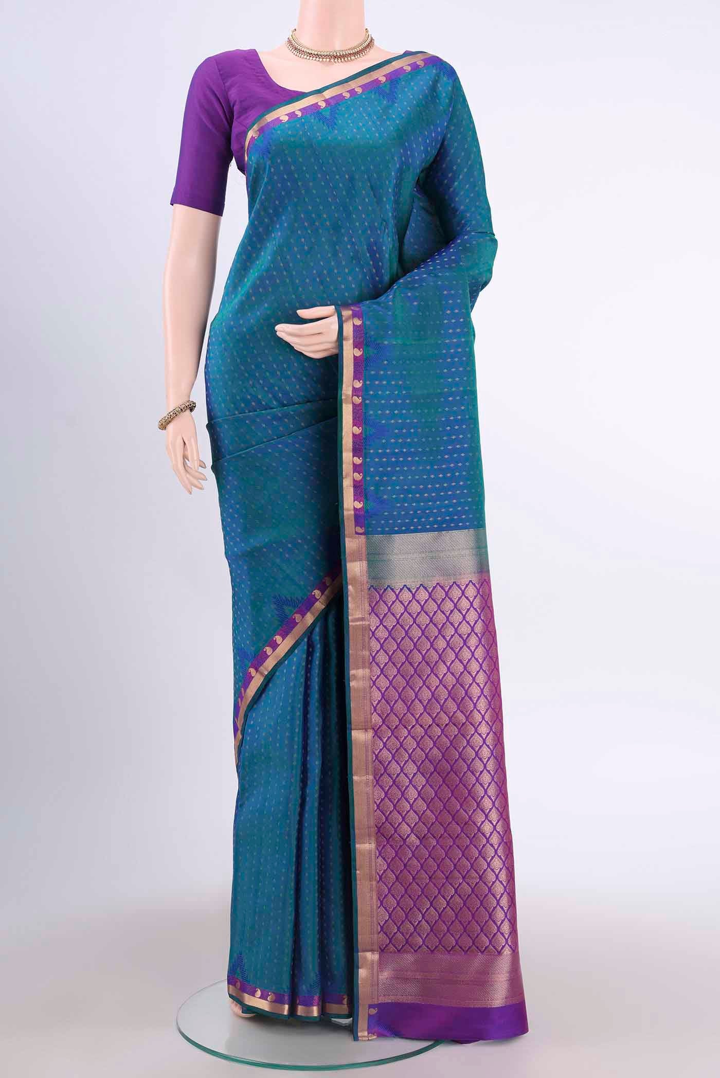 Peacock Blue Kanchipuram Silk Saree