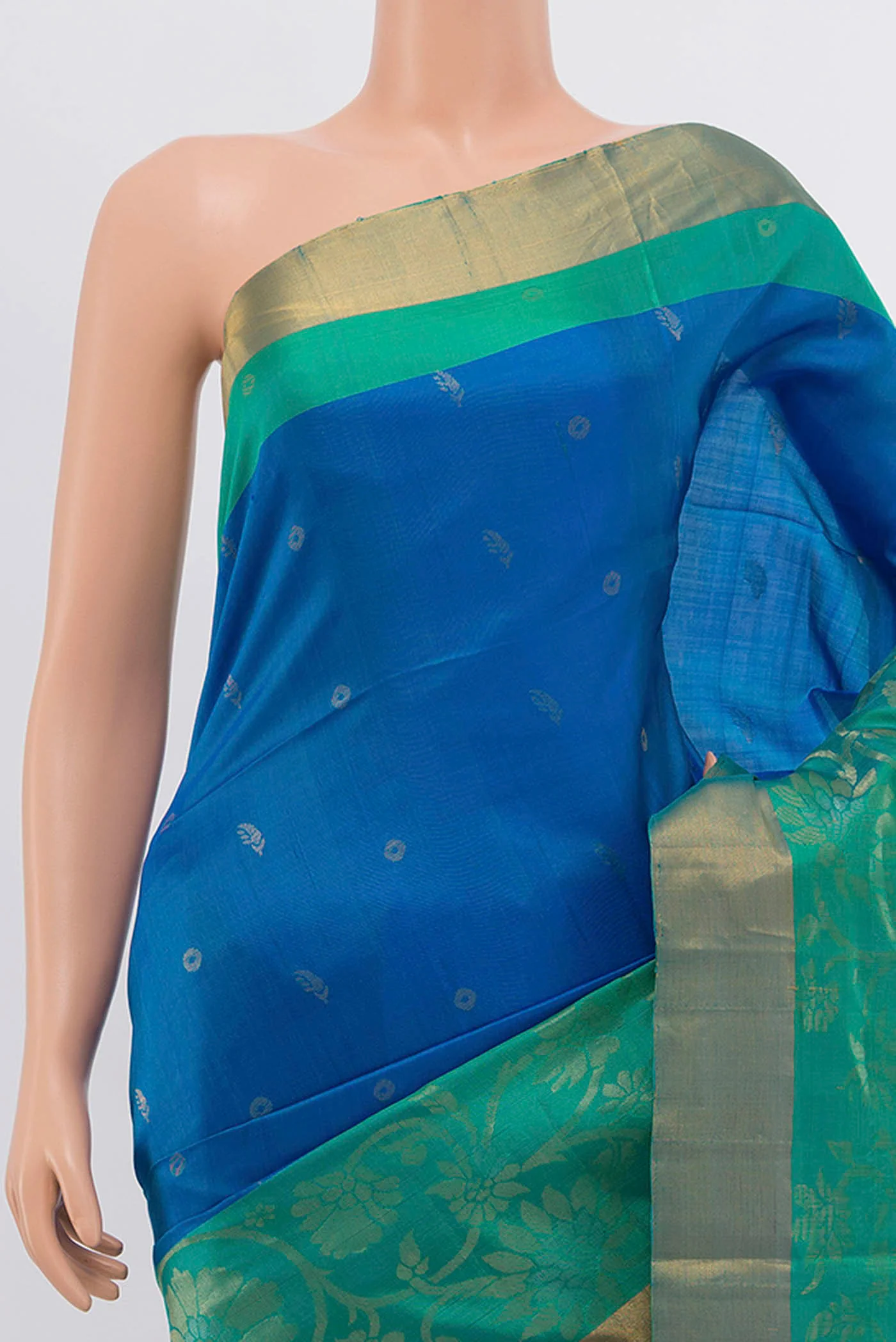 Peacock Blue Soft Silk Saree - Image 2