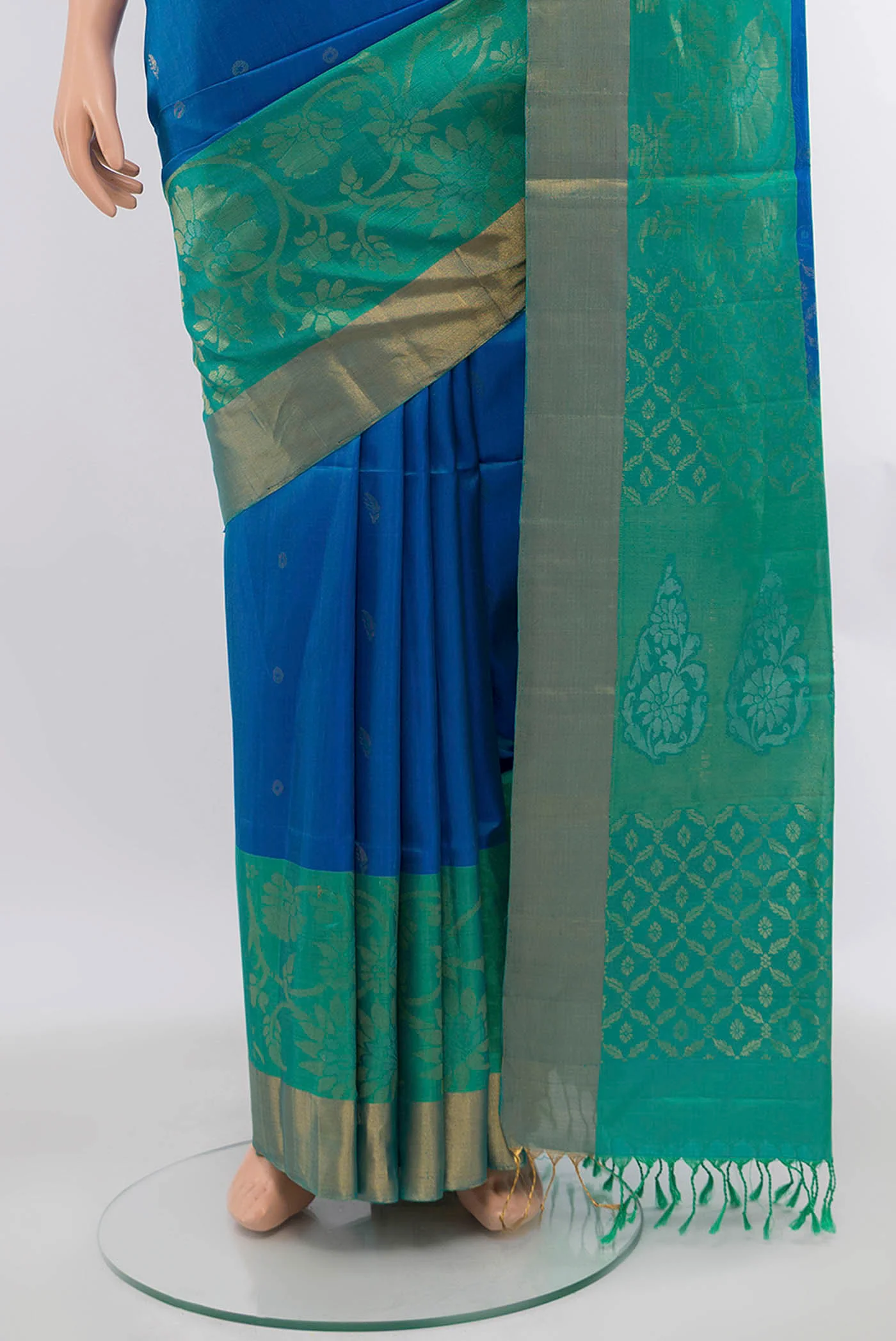 Peacock Blue Soft Silk Saree - Image 3