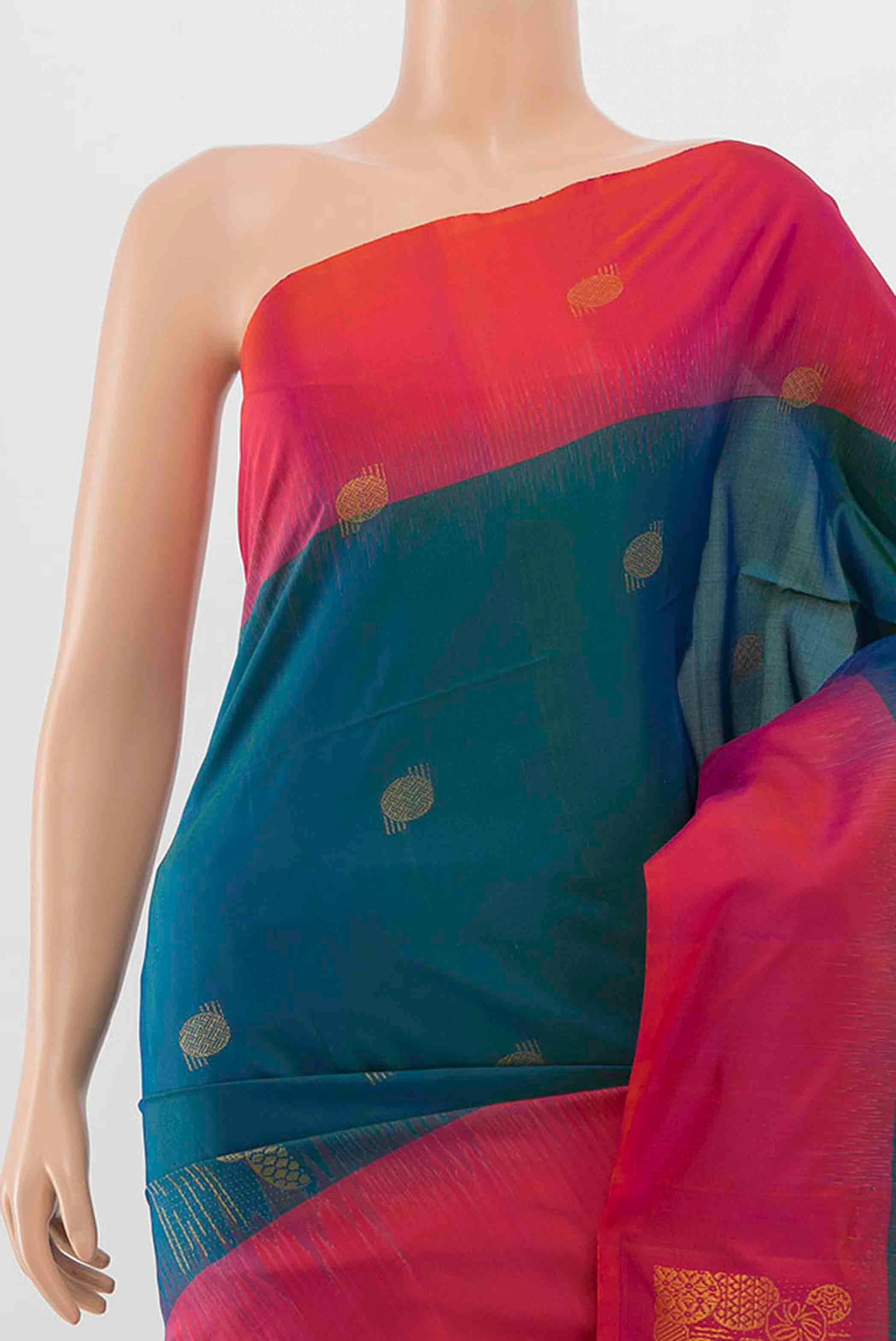 Peacock Blue Soft Silk Saree - Image 2