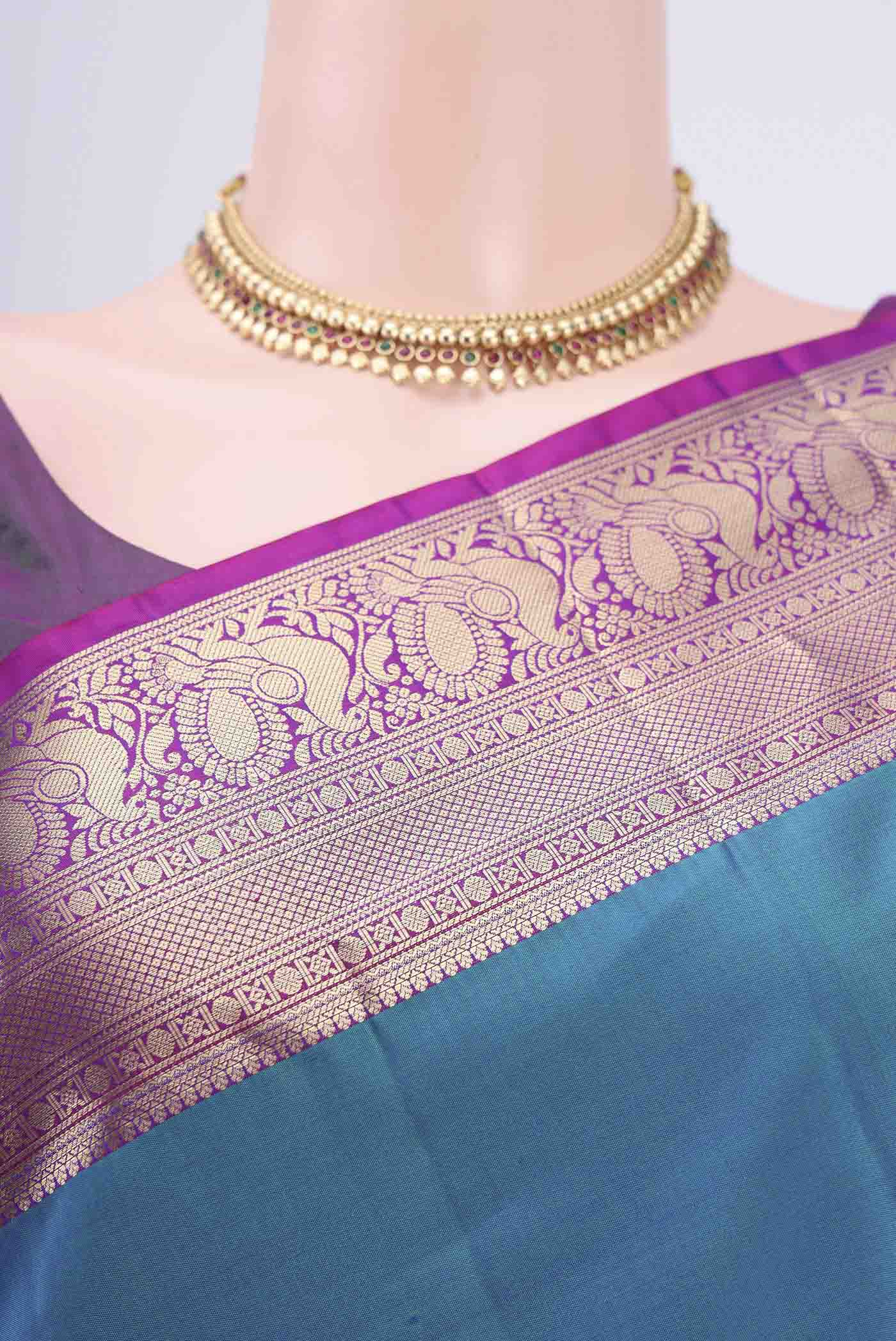 Peacock Blue Soft Silk Saree - Image 2