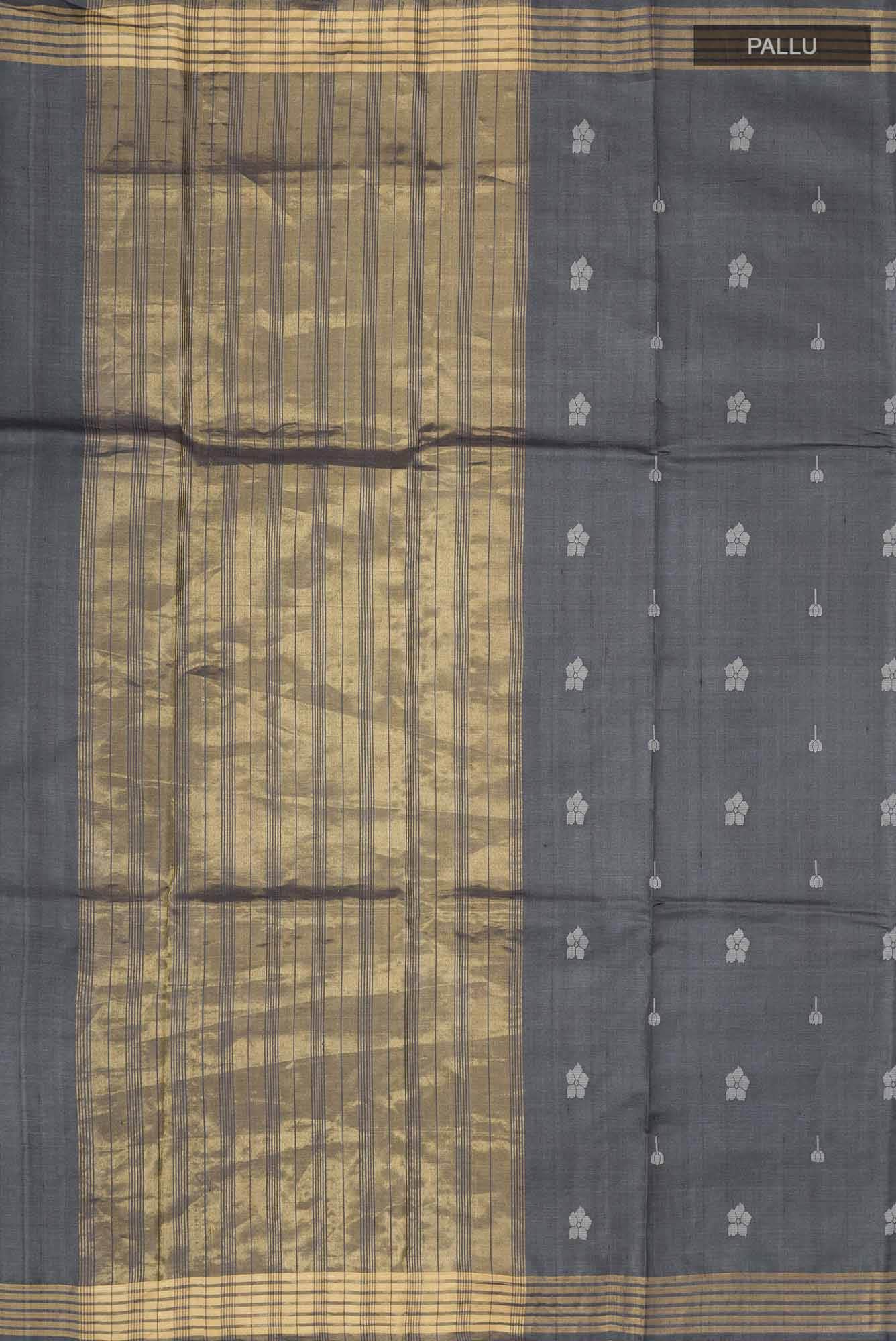 Perfume of Love-Dark Grey Bhagalpuri Tussar Silk Saree - Image 5