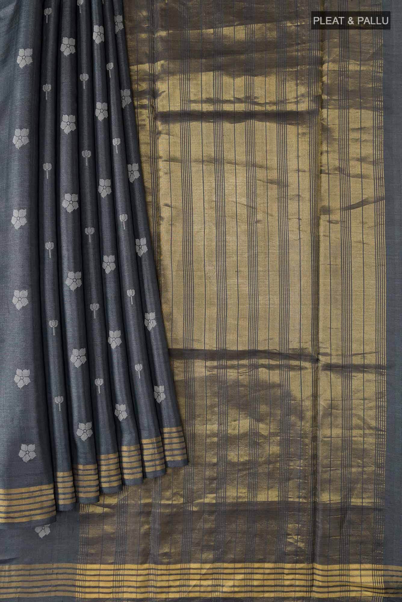 Perfume of Love-Dark Grey Bhagalpuri Tussar Silk Saree - Image 6