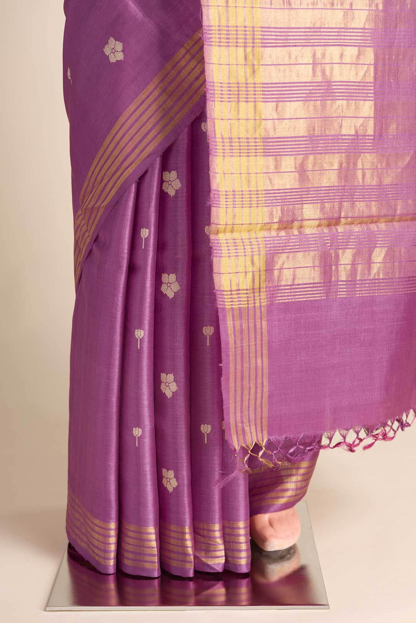 Perfume of Love-Purple Bhagalpuri Tussar Silk Saree - Image 3