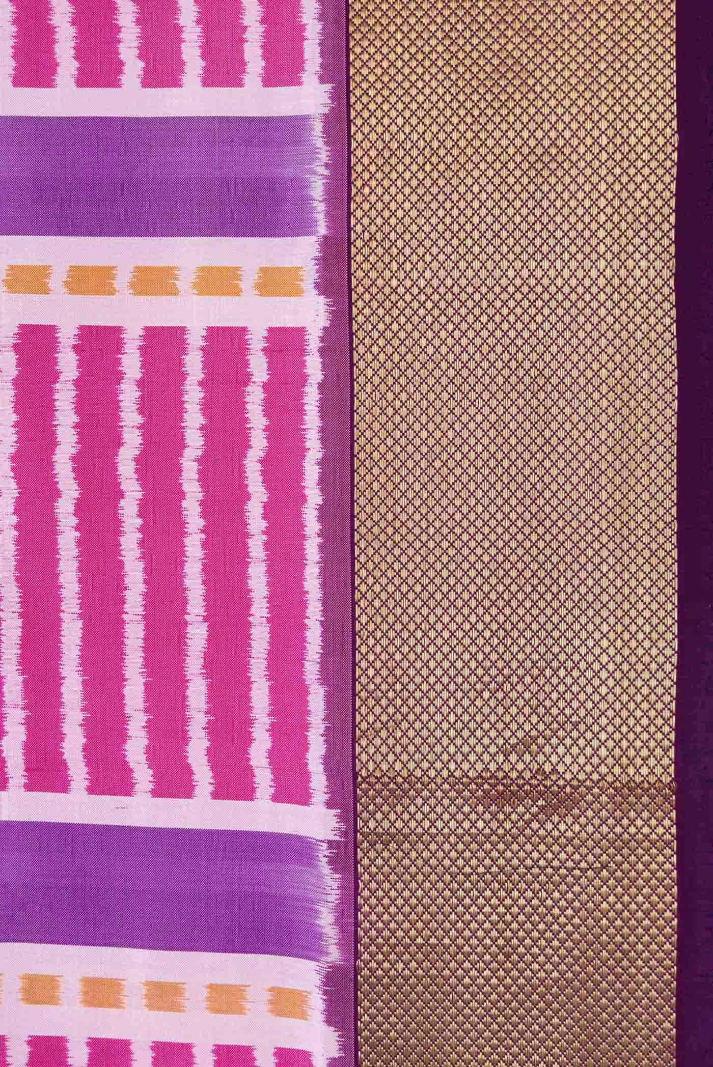 Pink and Lavender Dual Tone Double Ikat Saree - Image 5