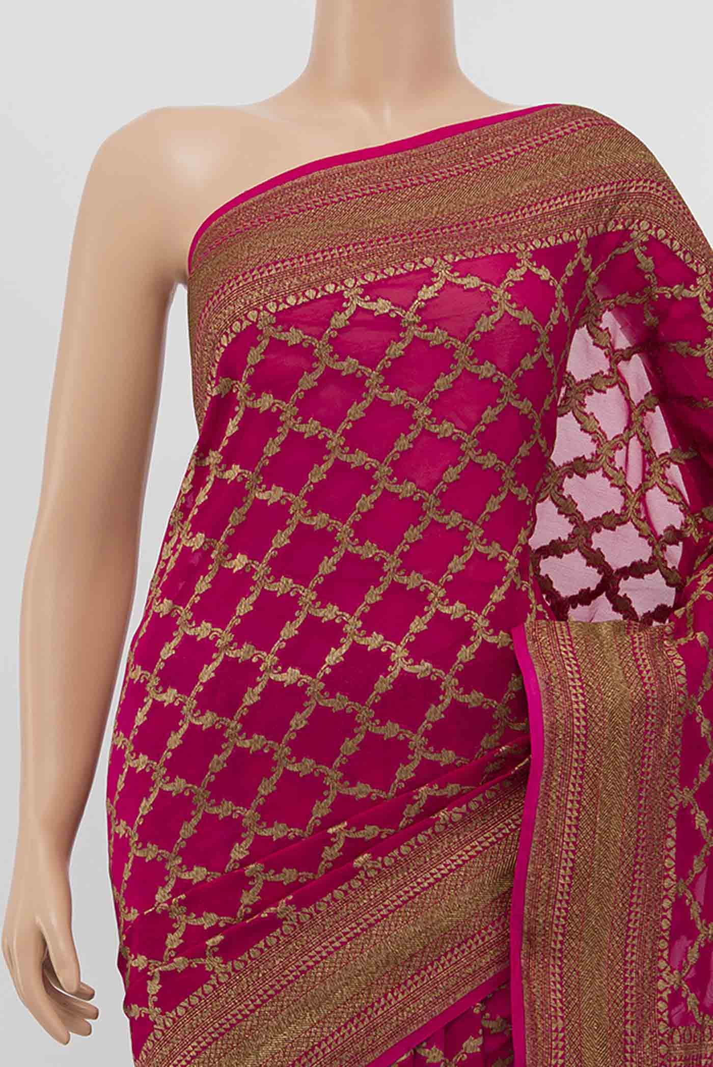 Pink Banarasi Georgette Saree - Image 2