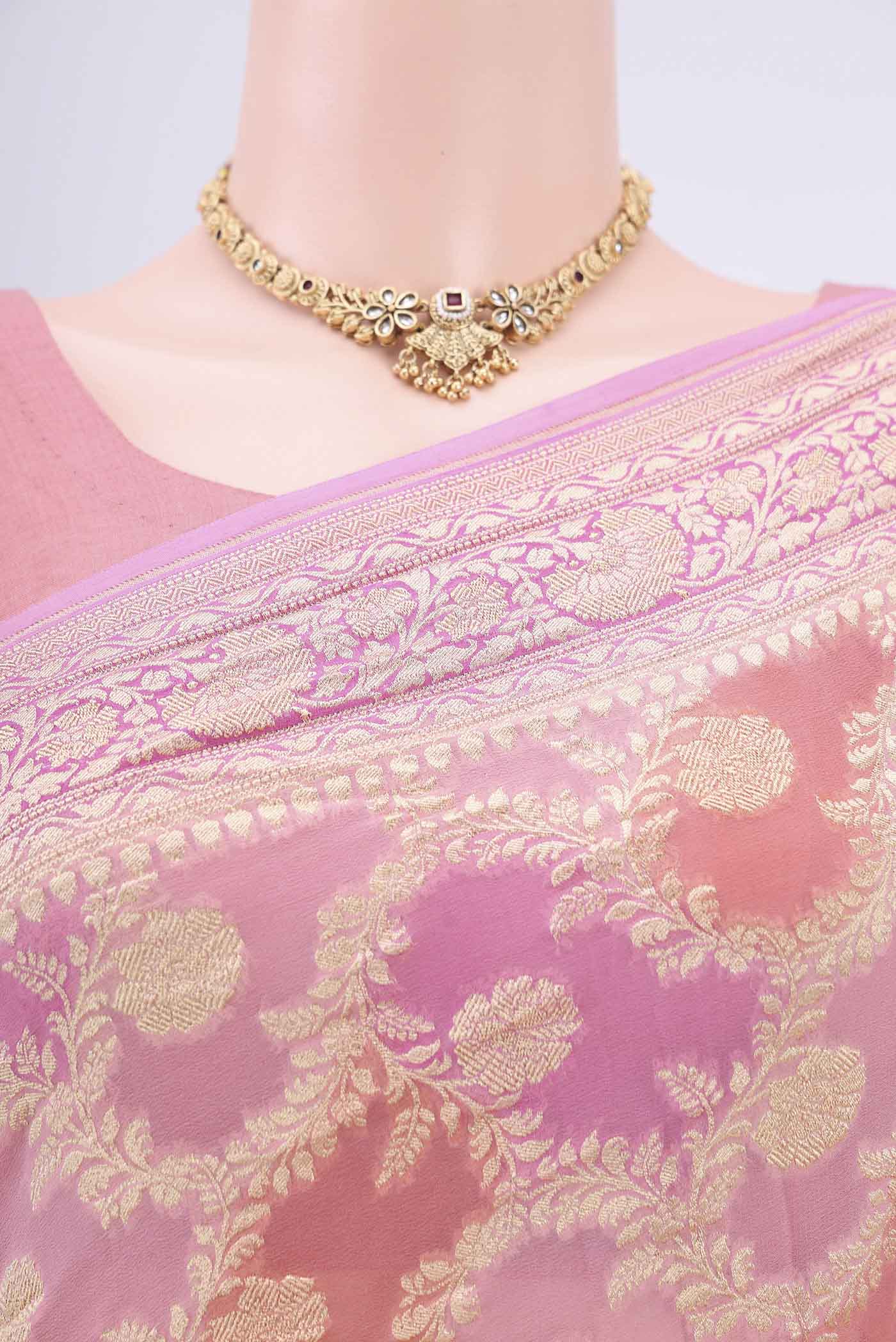 Pink Banarasi Georgette Saree - Image 2