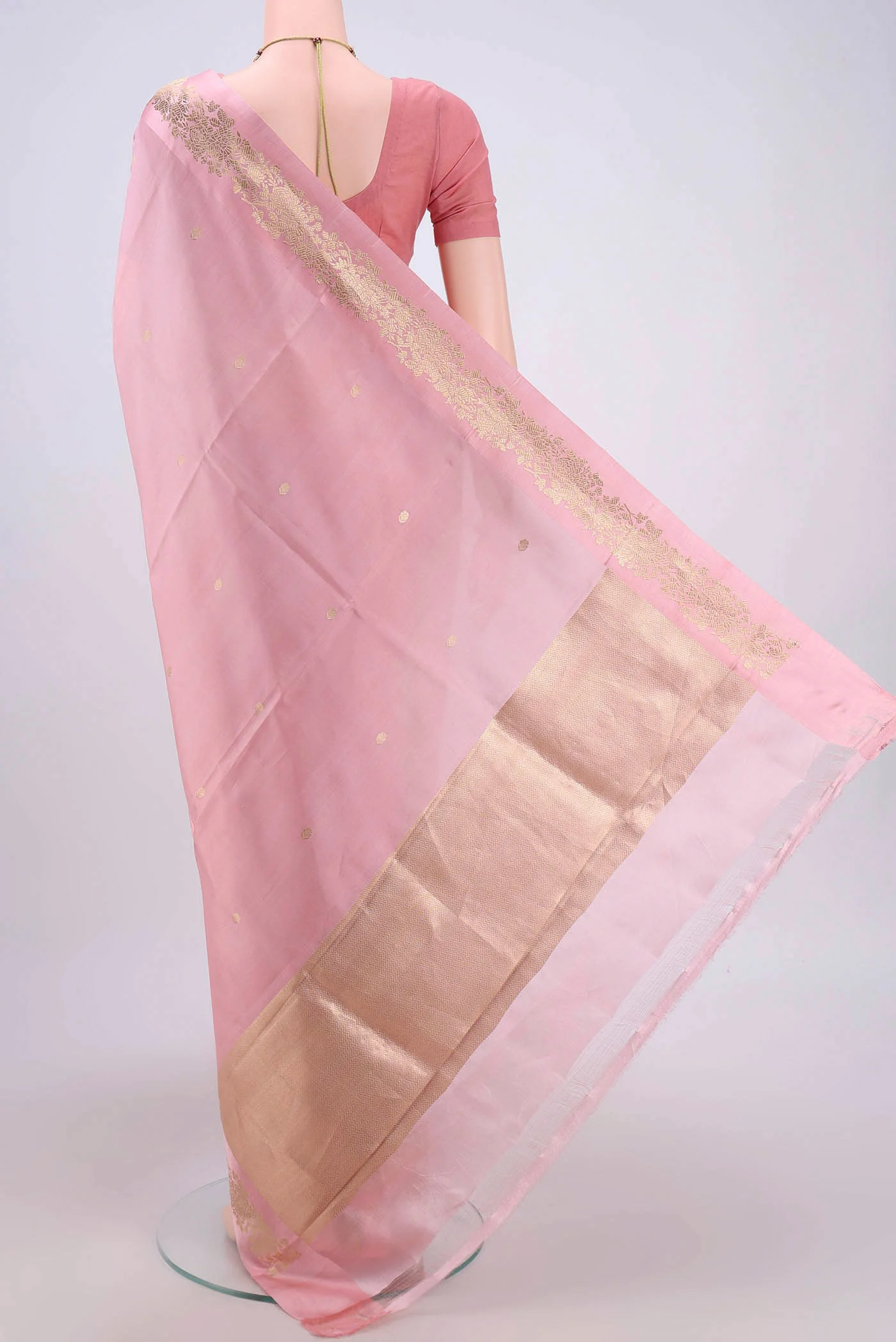 Rose pink Banarasi Silk Saree - Image 3