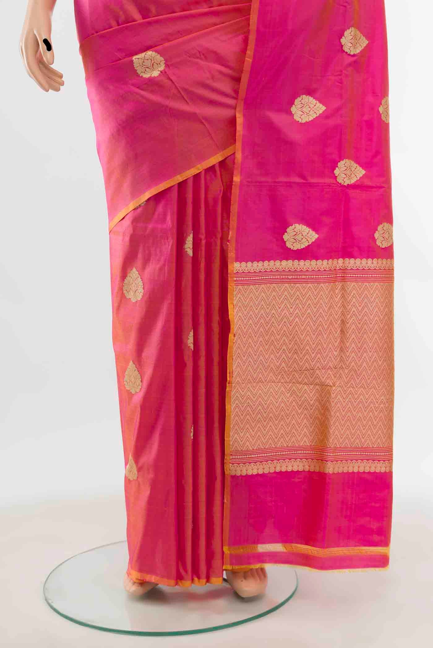 Pink Banarasi Katan Silk Saree - Image 3