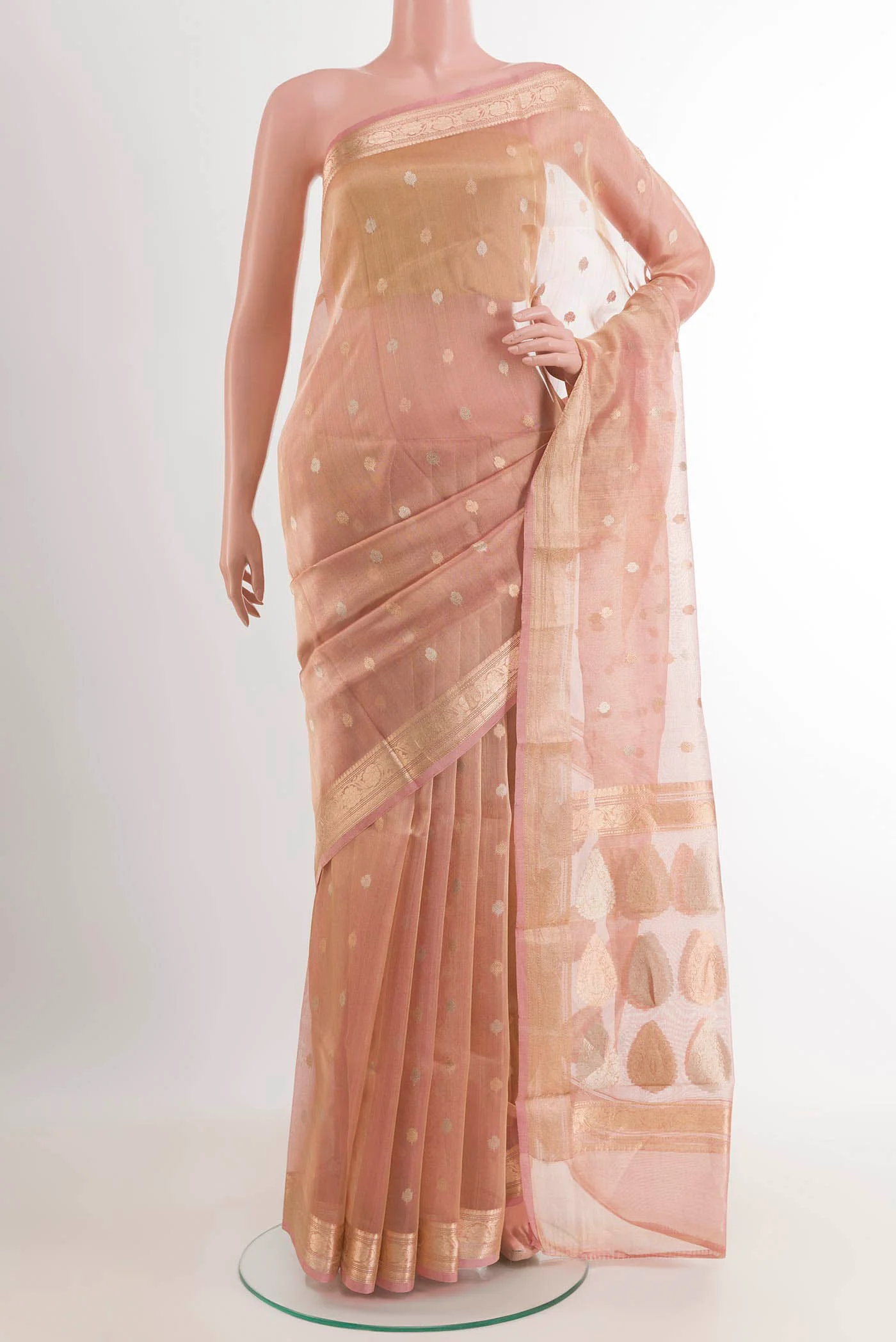 Rose Gold Banarasi Kora Silk Saree